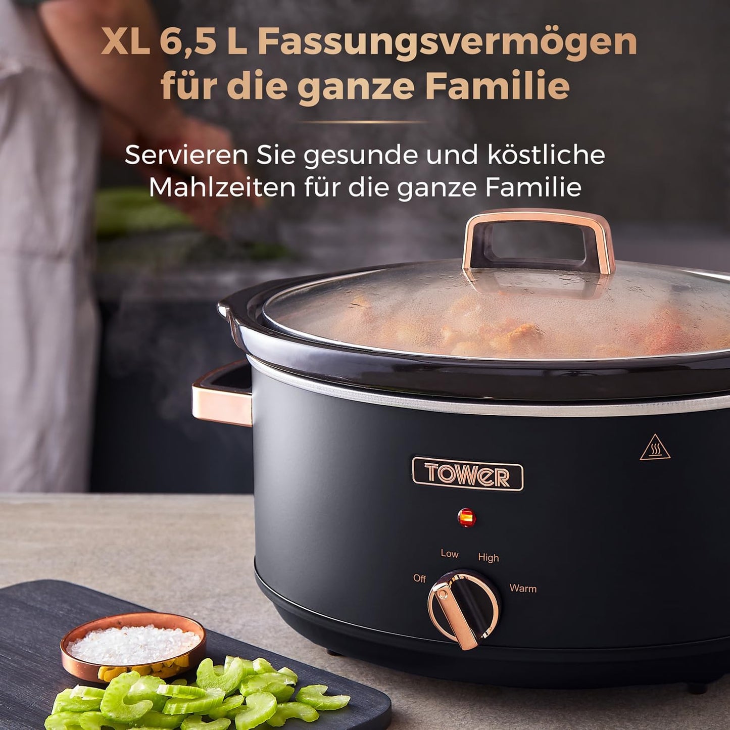Cavaletto Schongarer mit 3 Wärmestufen, 6,5L Slow Cooker Schwarz