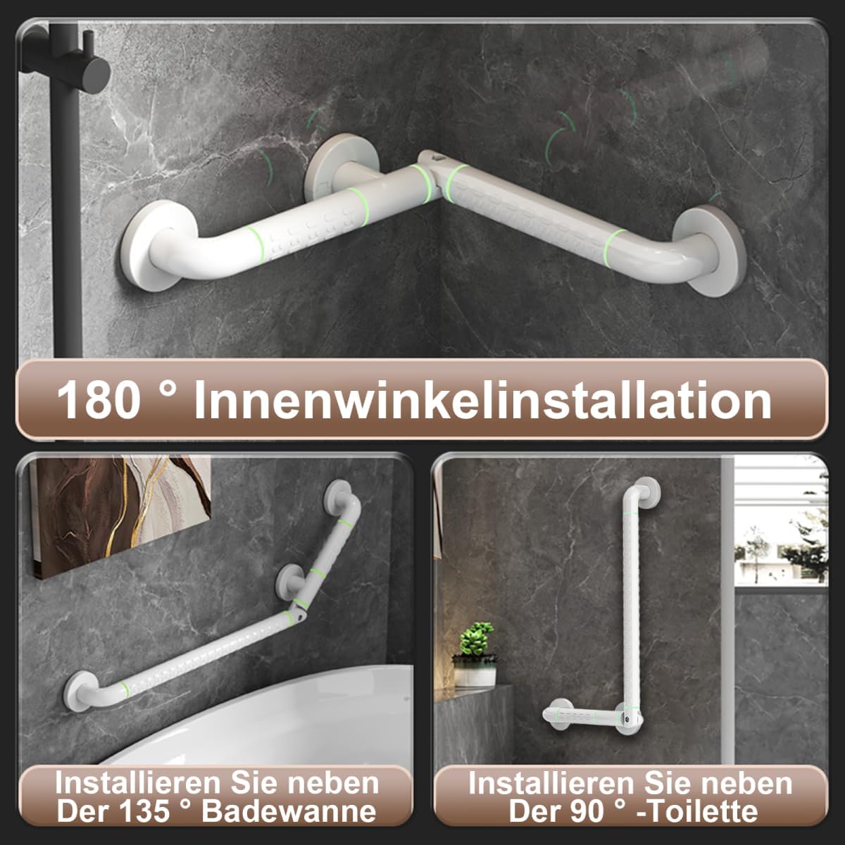Edelstahl Haltegriffe für Dusche und Badewanne, 38 x 38cm Weiss