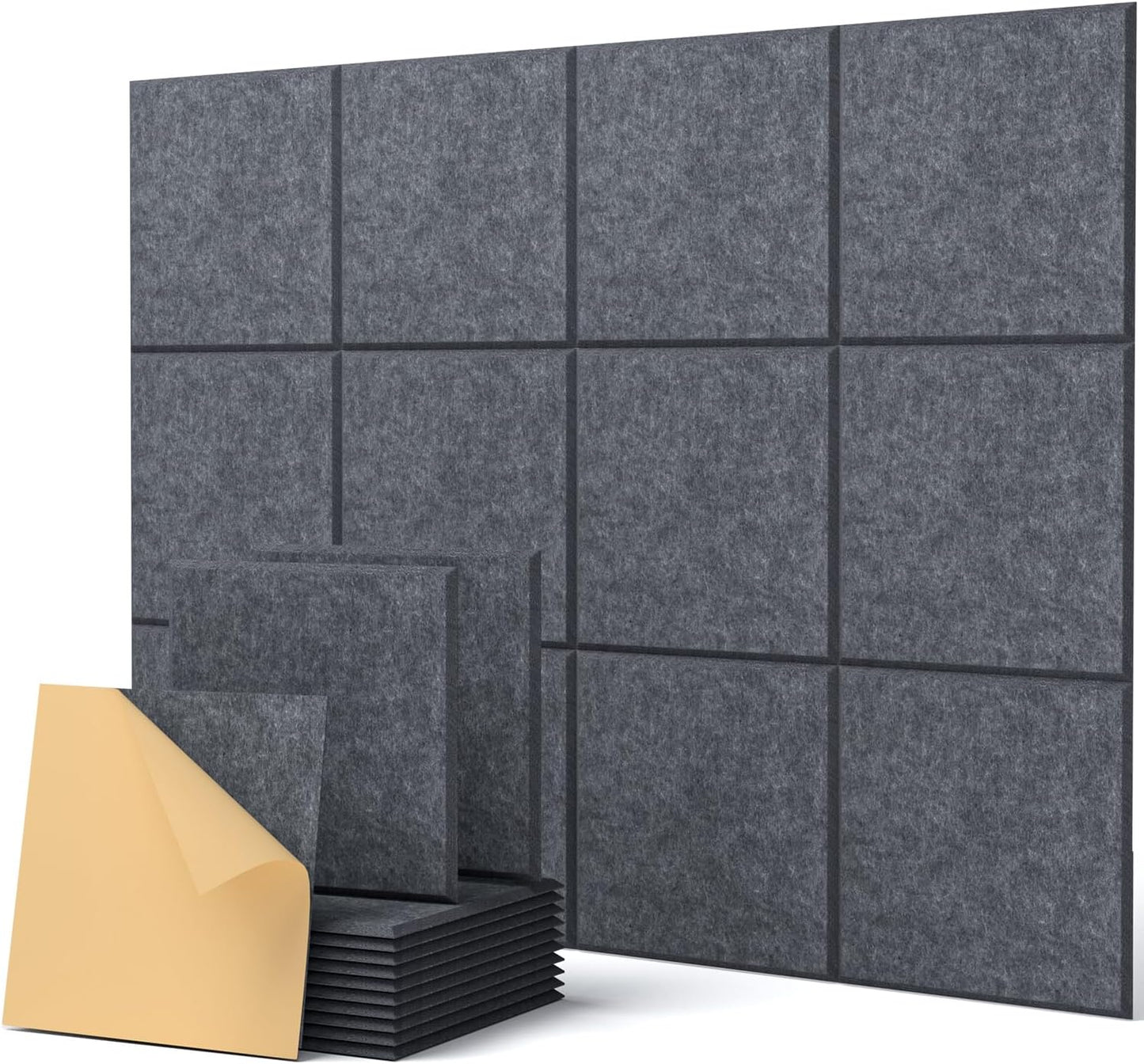 Selbstklebende Akustikplatten Set, 30 x 30 x 0,9 cm, 12 Stück Dunkelgrau
