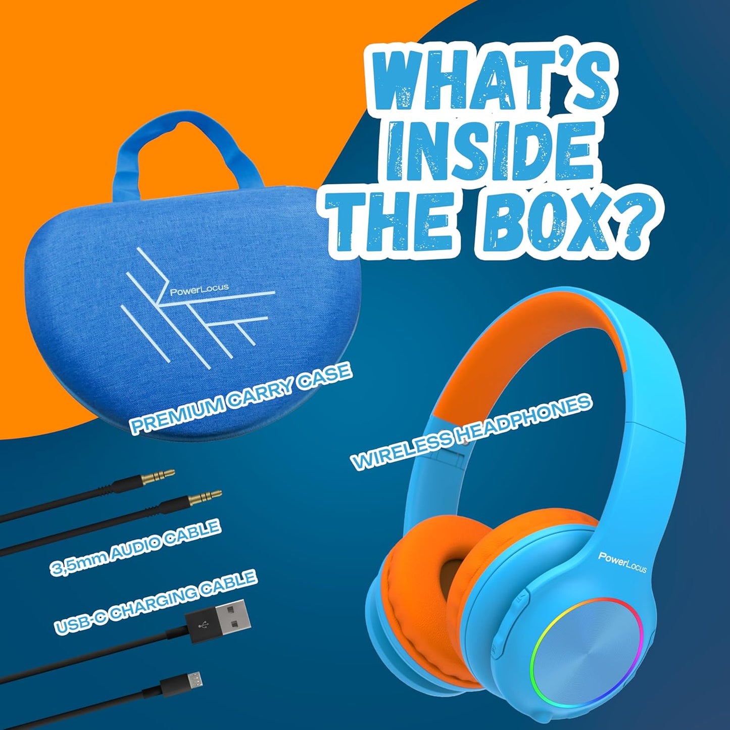 Kinder Bluetooth-Kopfhörer, Blau/Orange