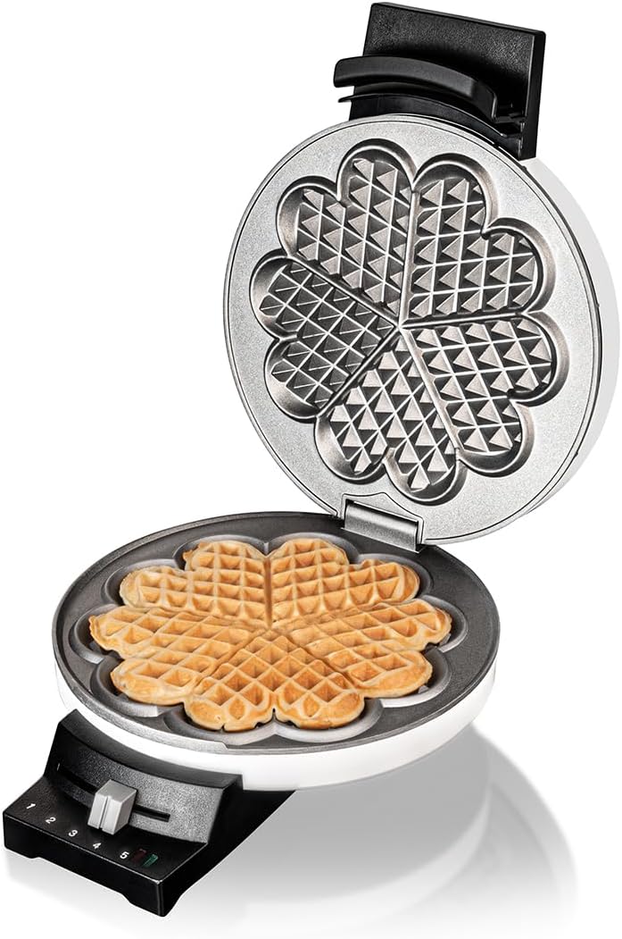 Waffeleisen für Herzwaffeln, Waffelgrösse 16 cm ohne Signalton Weiss
