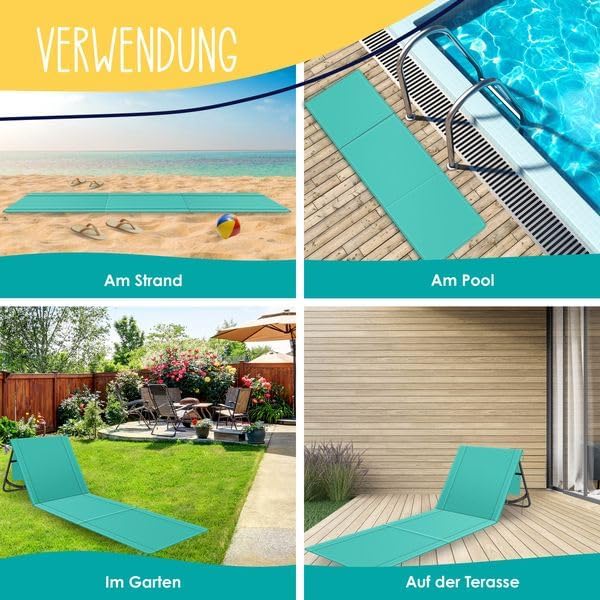 Klappbare Strandmatte mit verstellbarer Rückenlehne und Tragegurt 2er-Set, 2 Stück Aqua Blue