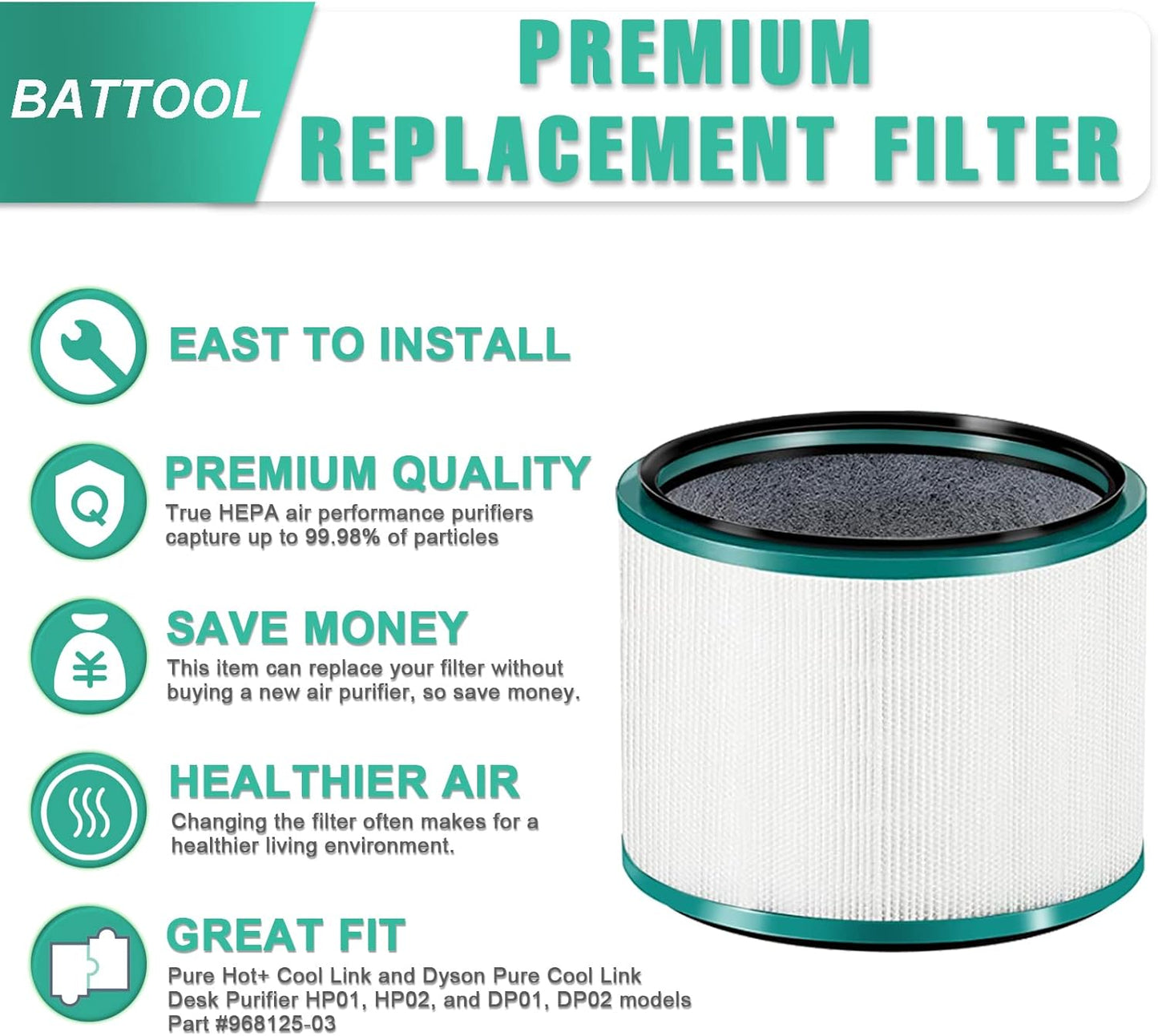 HEPA-Ersatzfilter für Dyson Luftreiniger, HP02 HP01 HP00 DP01