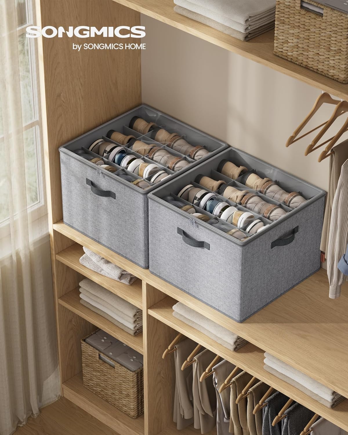Schuh-Organizer für 16 Paar, verstellbar, stapelbar, 1er Set Taubengrau