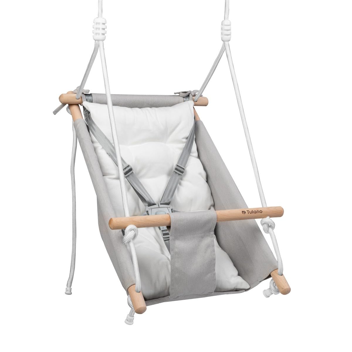 Babyschaukel mit Sicherheitsgurt, Grau-weiss