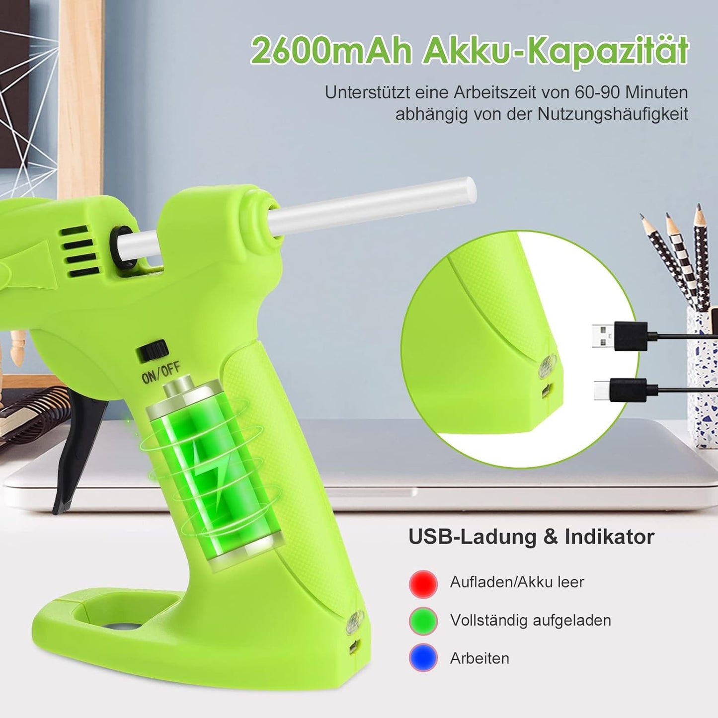 Mini Klebepistole, Heissklebepistole Akku Klebepistole Kabellos