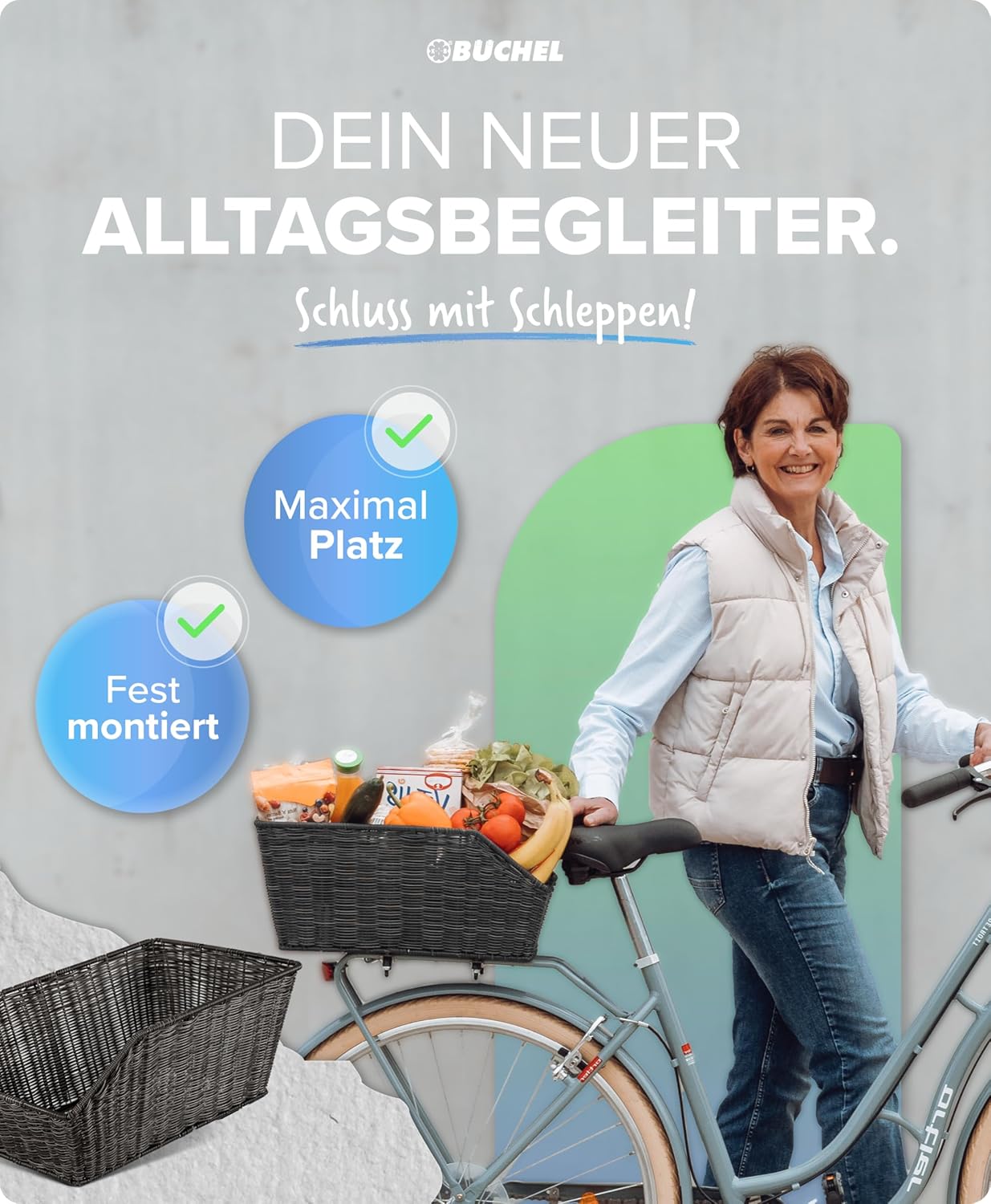 Fahrradkorb inkl. Befestigungsmaterial, grau Single
