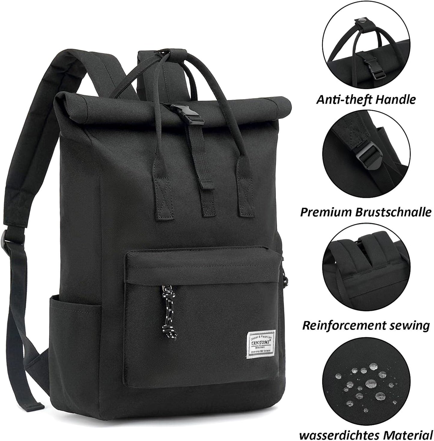 Wasserdichter Laptop-Rucksack, Schwarz 01