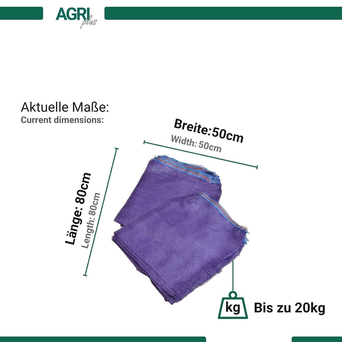 100er-Pack Gemüsesäcke mit Zugband, 20 kg - 50 x 80 cm Lila - mit Zugband