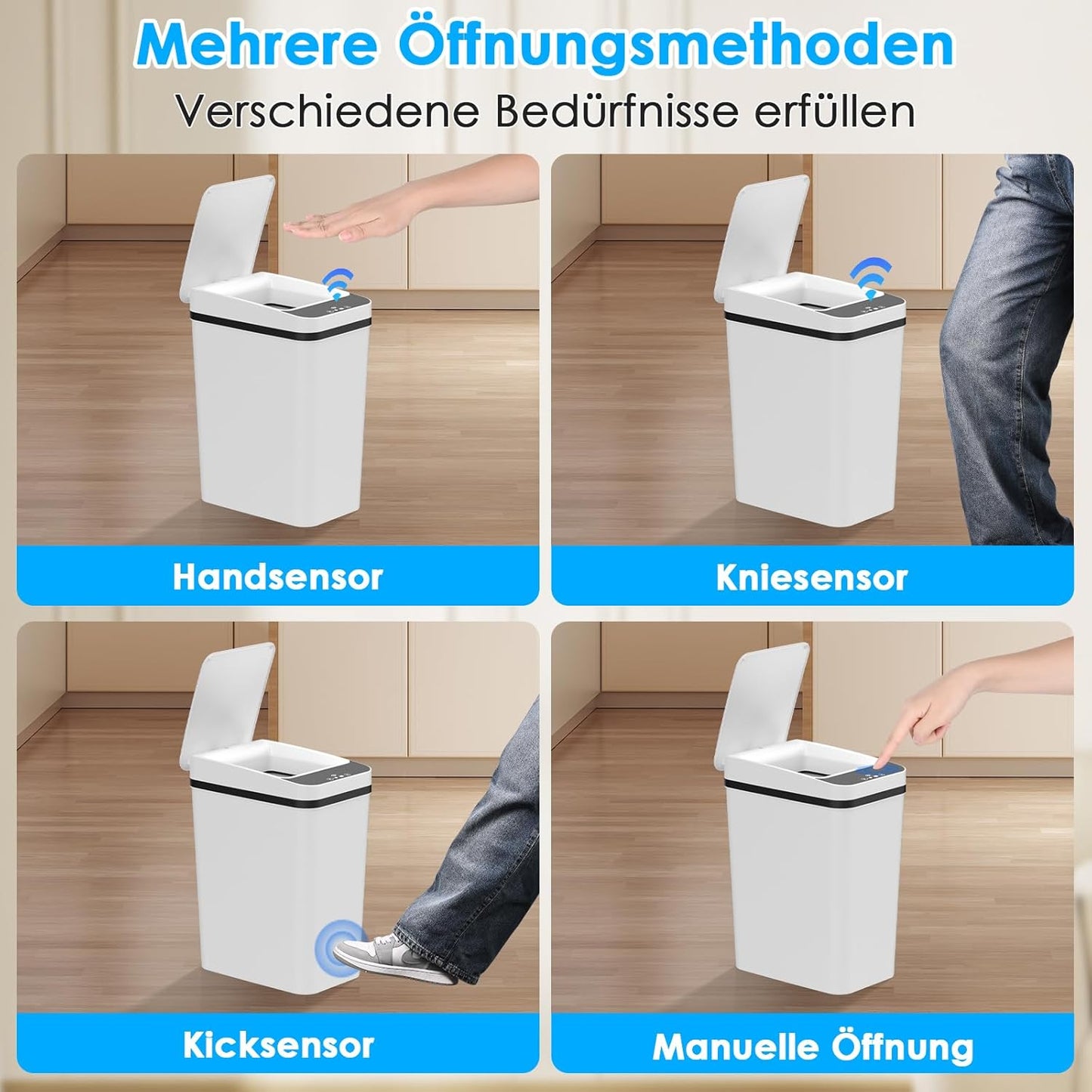 2er-Set Abfalleimer mit Sensor, Schwarz + Weiss