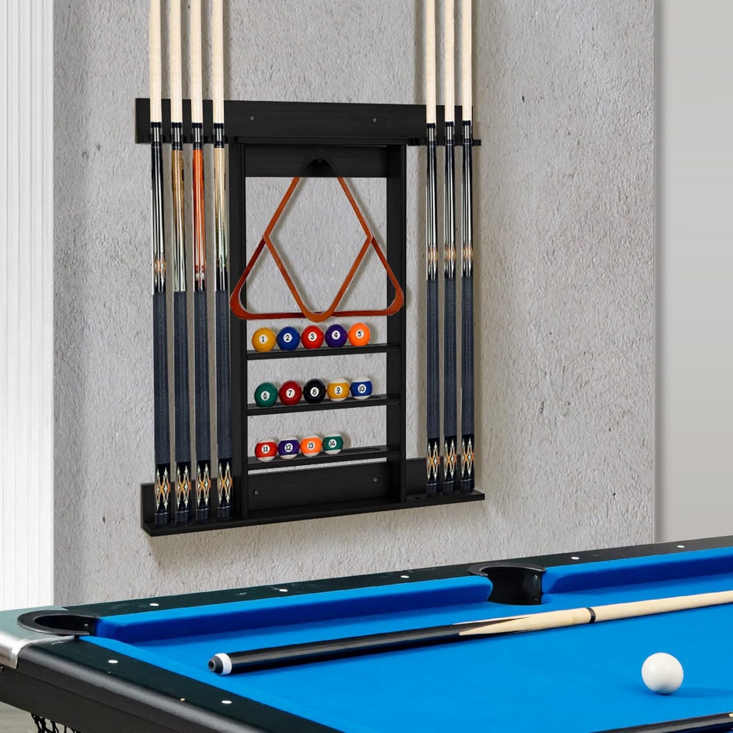 Billard Queue-Wandhalter für 8 Queues, Schwarz