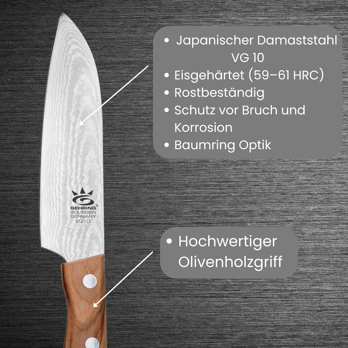 Look Damast-Santokumesser mit Olivenholzgriff, LOOK SANTOKU-DAMAST