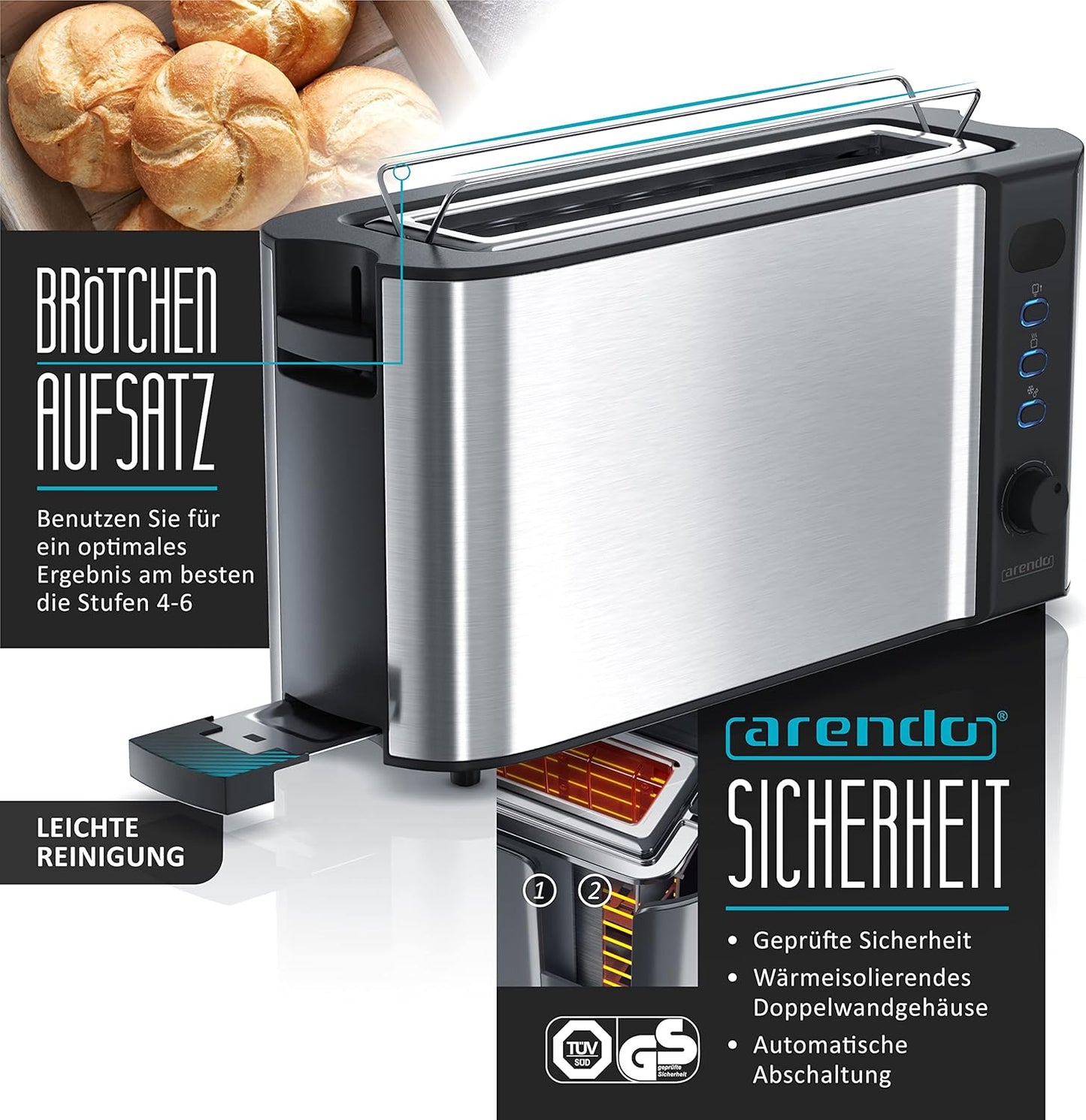 3-teiliges Frühstücks-Set: Wasserkocher, Toaster & Eierkocher, B: Silber