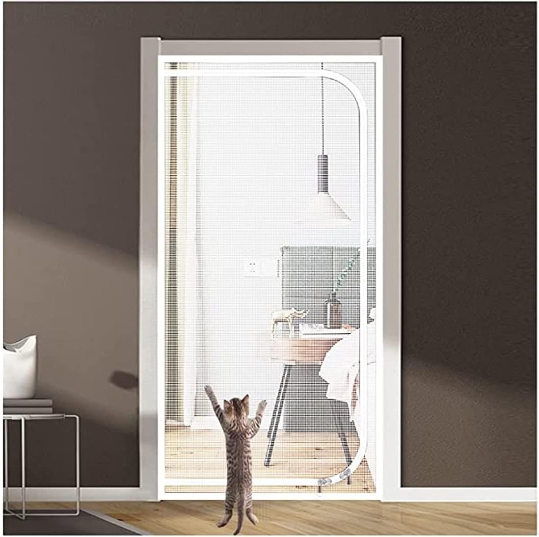 Haustiersichere Netztür mit Reissverschluss 90x210cm, 90x210cm Weiss