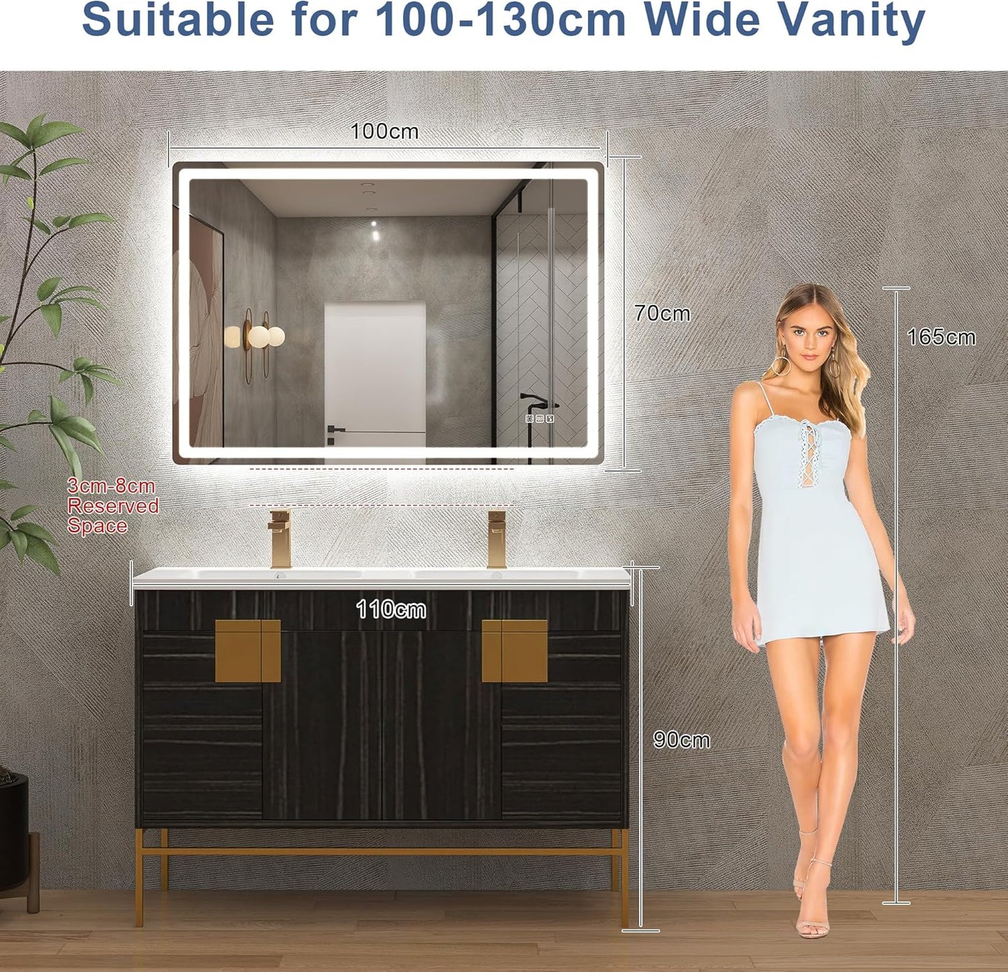 Badezimmerspiegel mit Beleuchtung und Bluetooth, 70 x 100 cm M3015 Madrid Silber (Bluetooth)