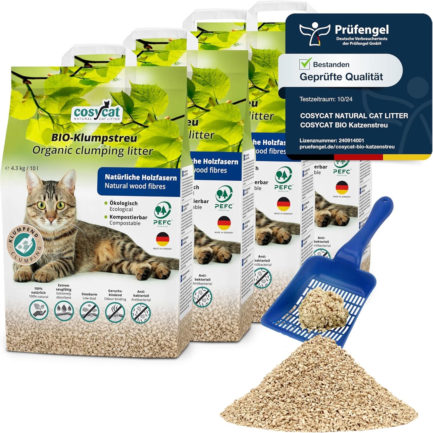 Klumpendes Bio-Katzenstreu aus Holz (40 l), FEIN 40 l (4 x 10 l)