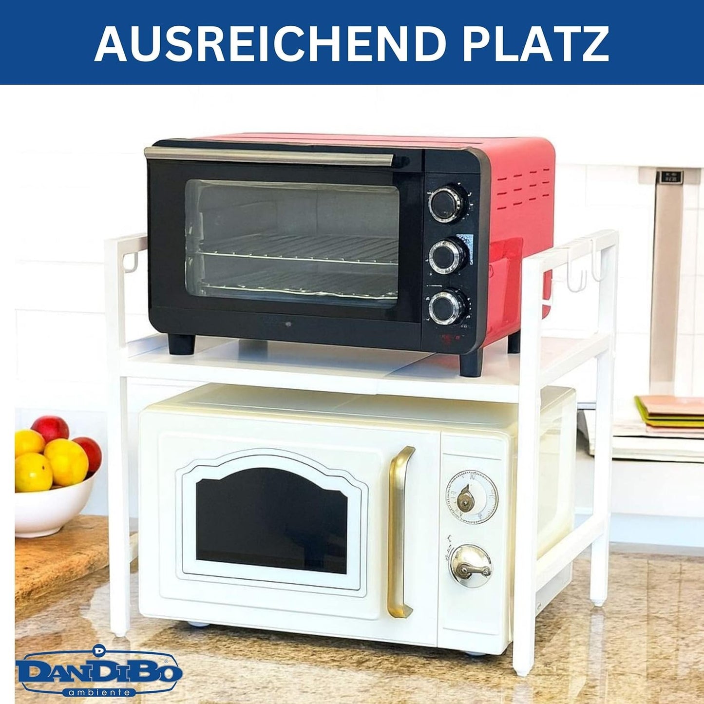 Verstellbares Mikrowellenregal 2-stufig, Weiss 2 Stufig / Höhe 46 cm