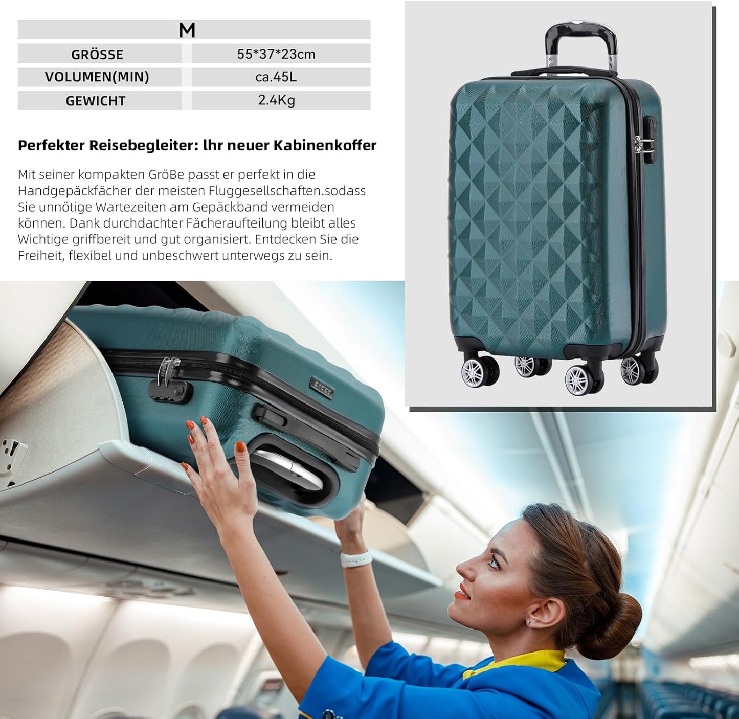 Hartschalen-Trolley für Handgepäck, Dunkelgreen M