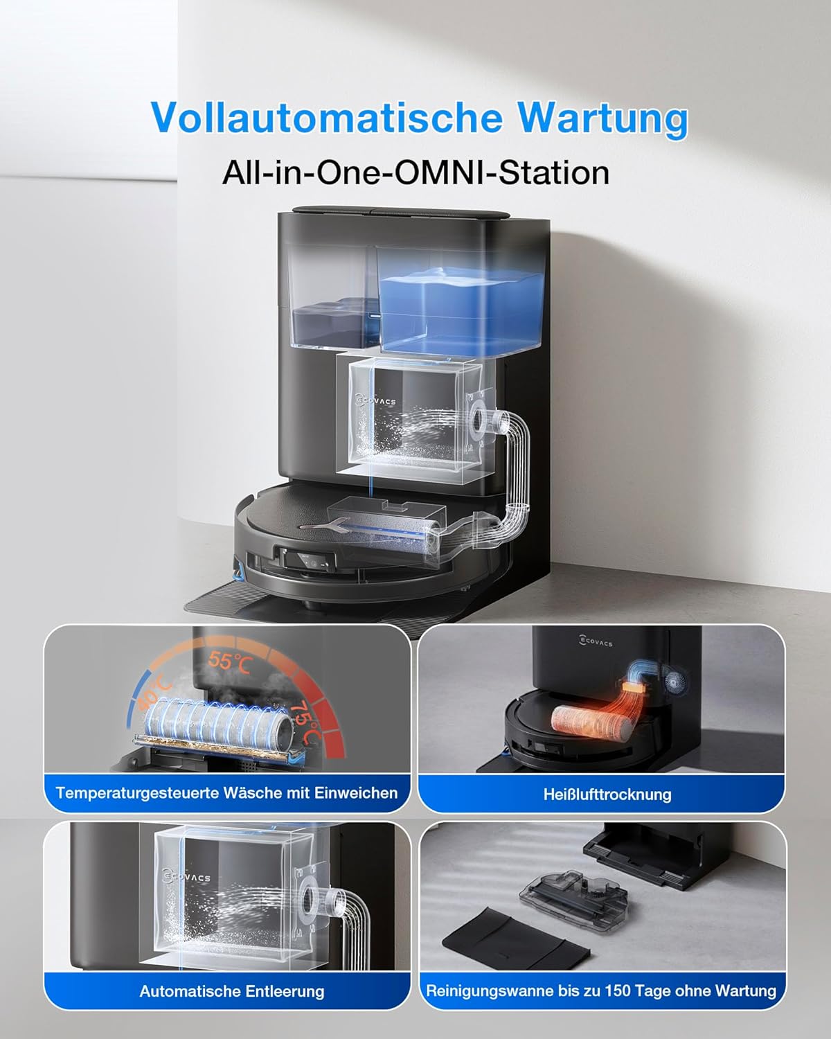 Deebot T80S Saugroboter mit Wischfunktion, T80S OMNI Schwarz
