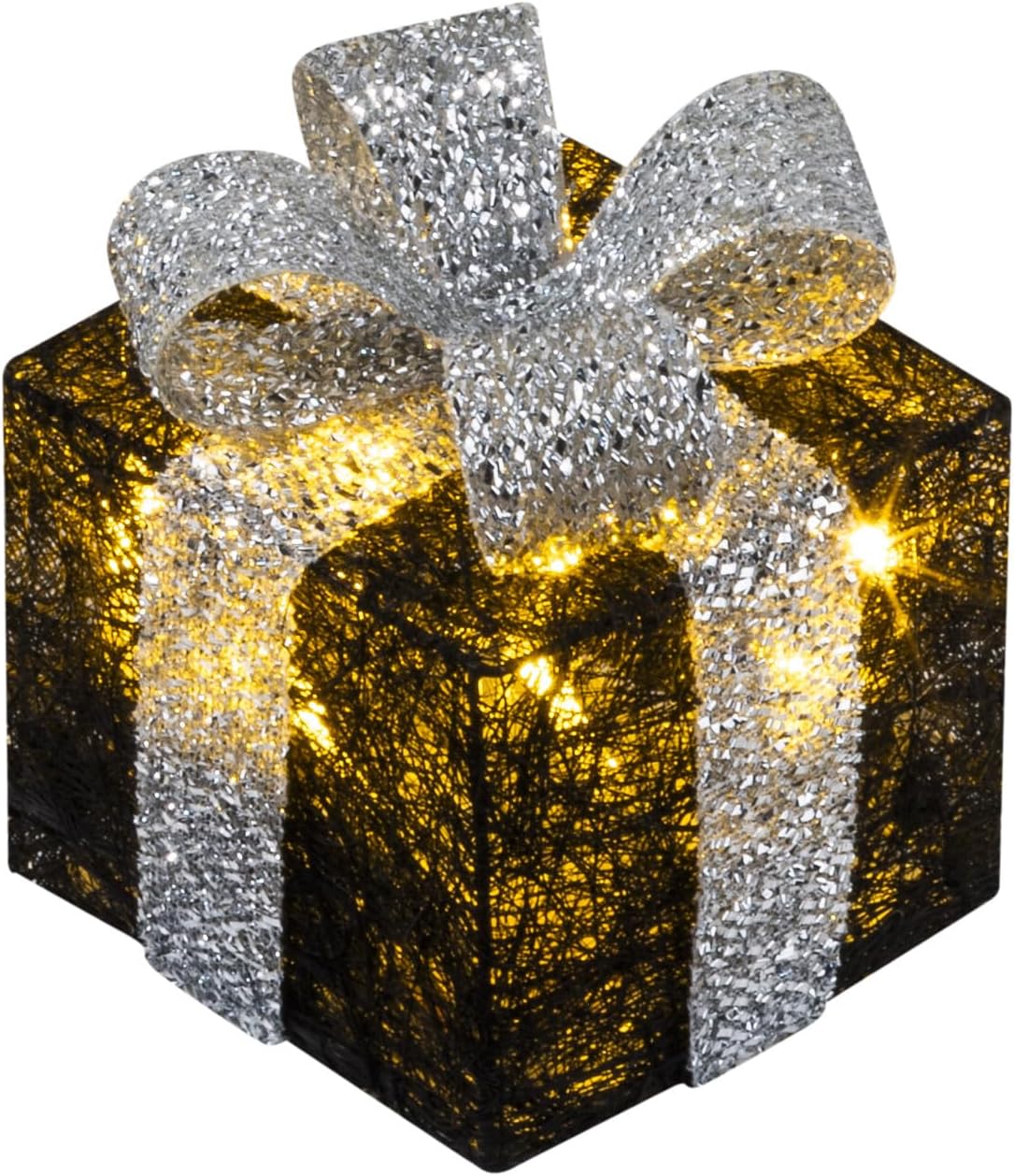 3er-Set LED-Geschenkboxen mit Timer, Schwarz-Silber