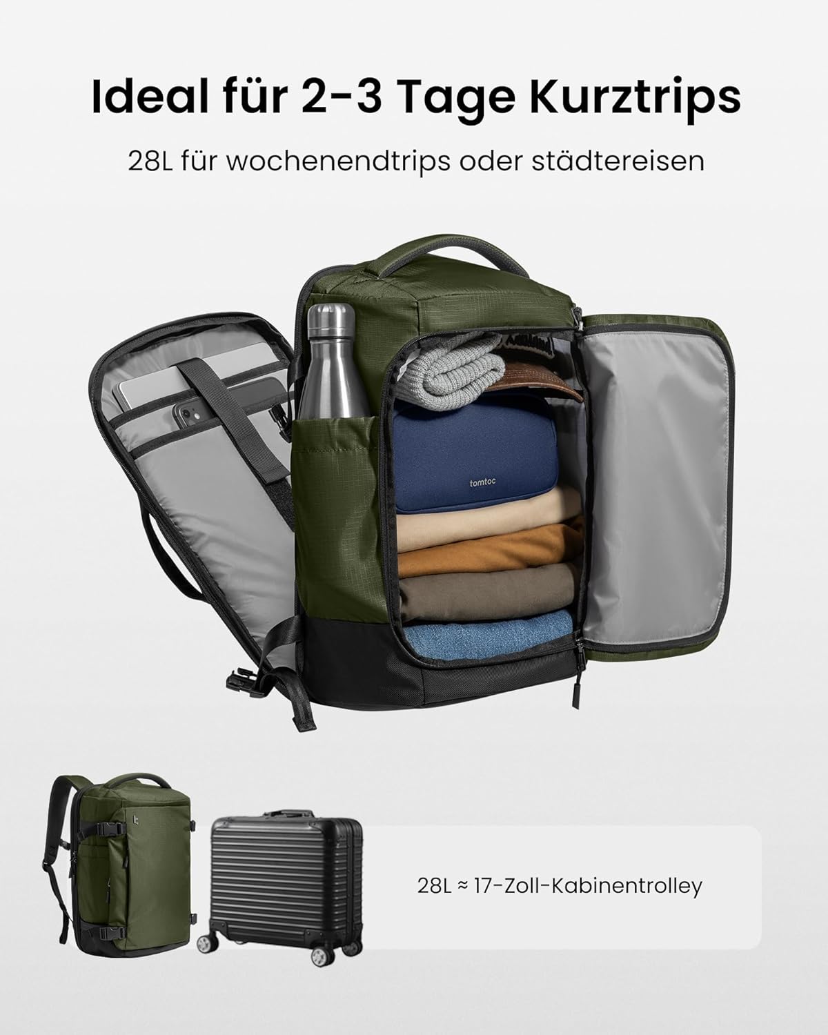 TSA-freundlicher Reiserucksack für Laptops bis 16 Zoll, 28 Liter Grün-ripstop