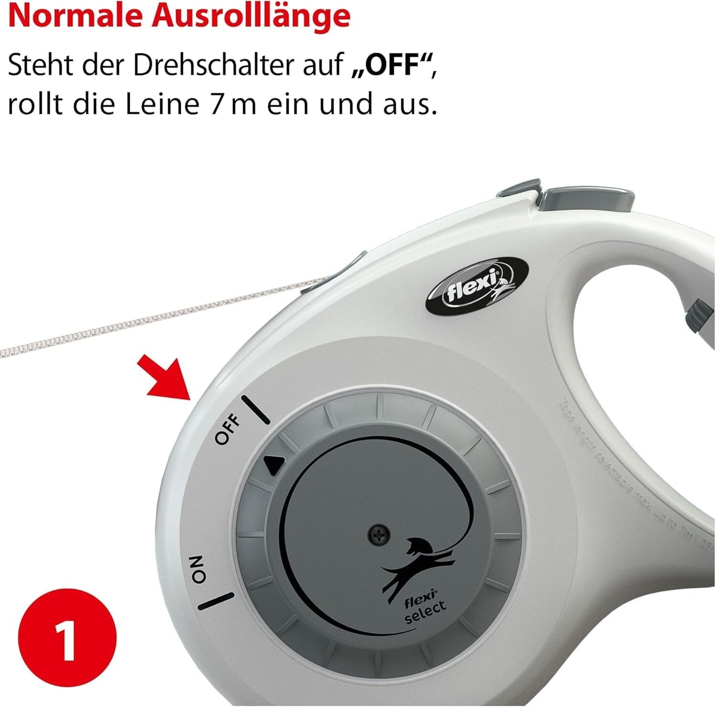 Roll-Leine für Hunde bis 25 kg, 7 m, hellgrau M: 0-7m (max. 25kg)