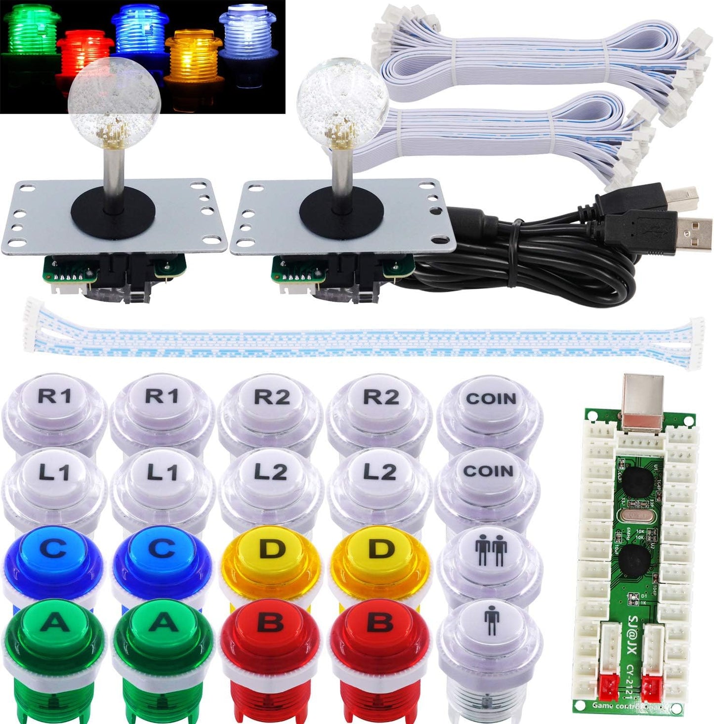 Arcade Game LED DIY Kit mit Joystick und Buttons für 2 Spieler, mix