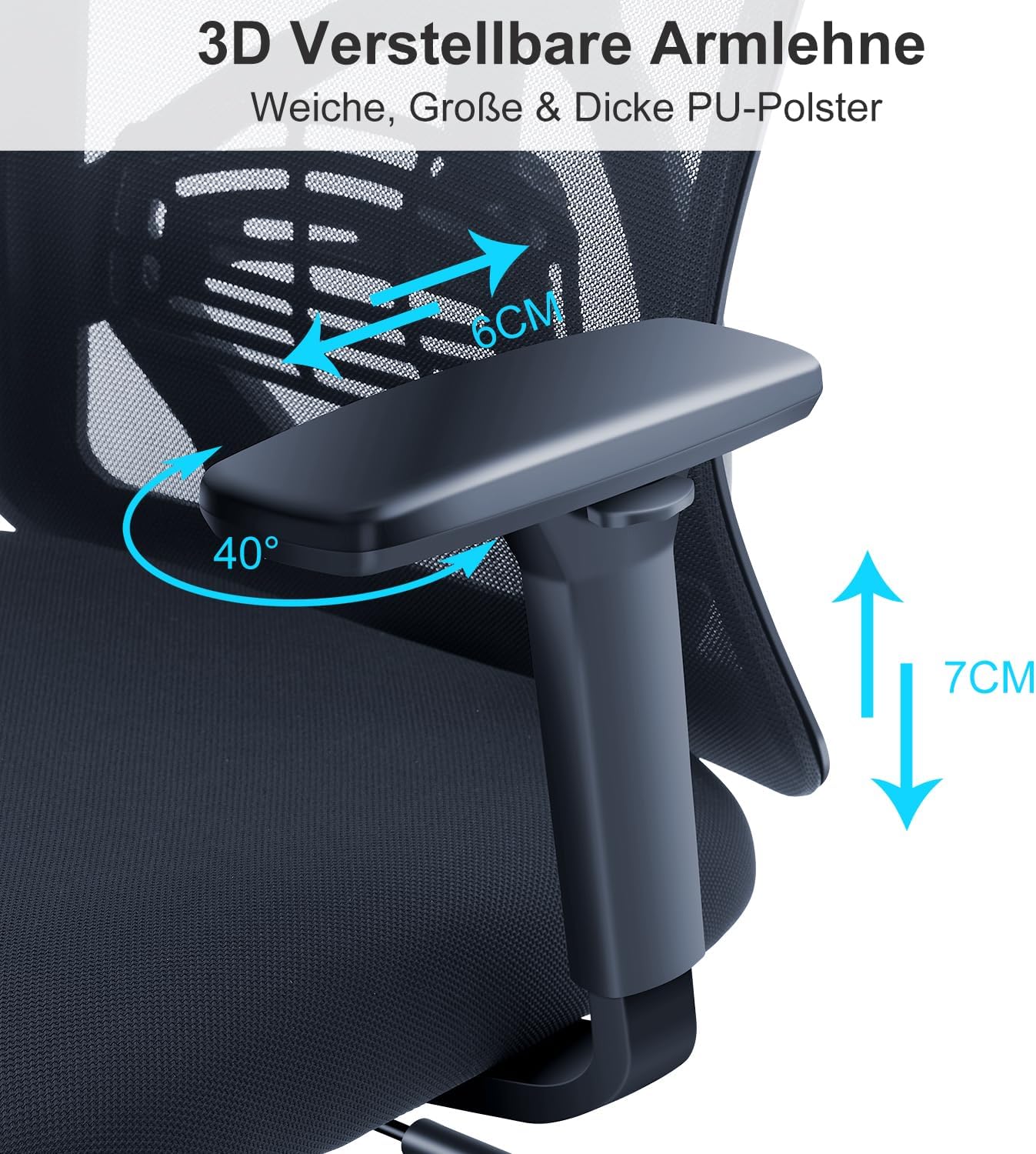 Ergonomischer Schreibtischstuhl mit 3D-Armlehne