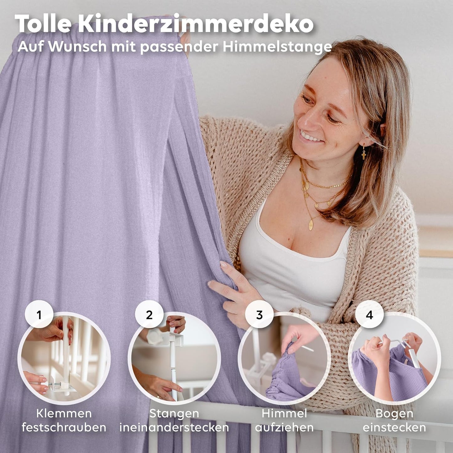 Betthimmel für Babybett, Flieder ohne Himmelstange
