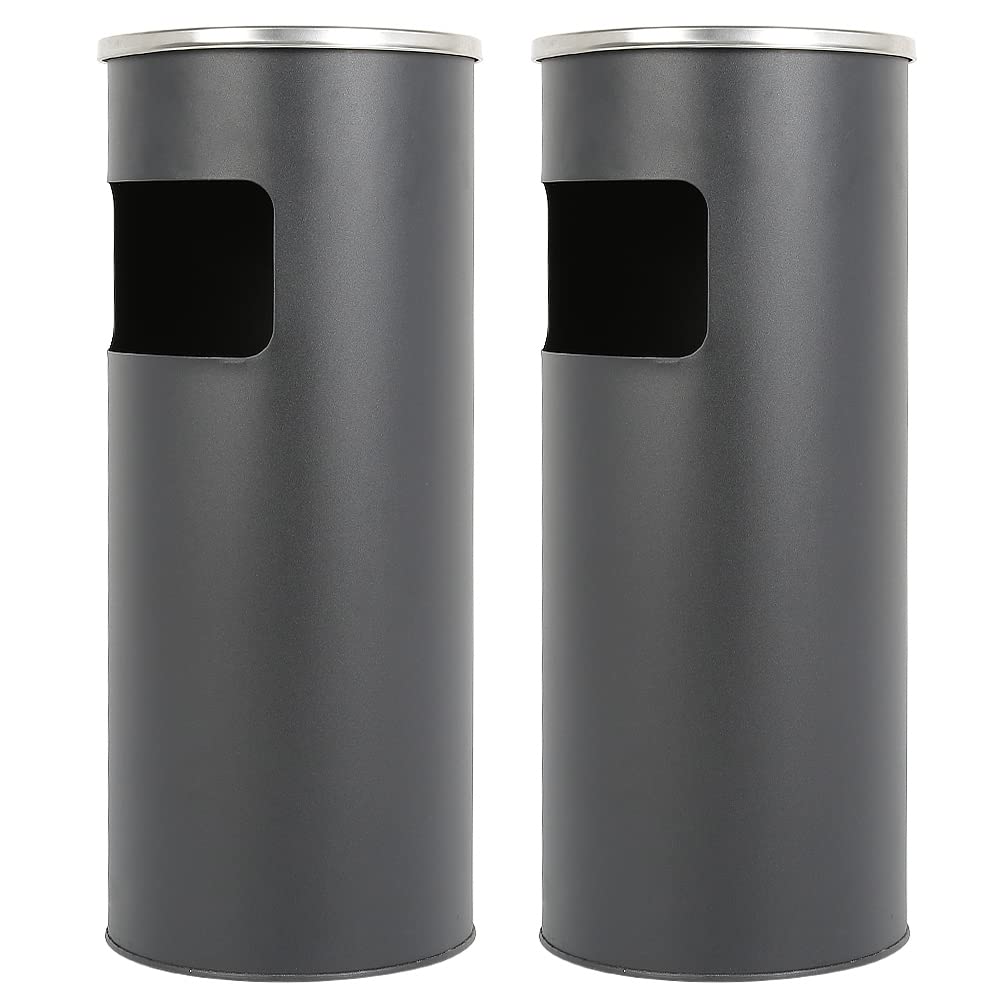 2-teiliges Mülleimer-Set mit Aschenbecher, 25 X 25 X 60 Cm – Schwarz (2 Stück)