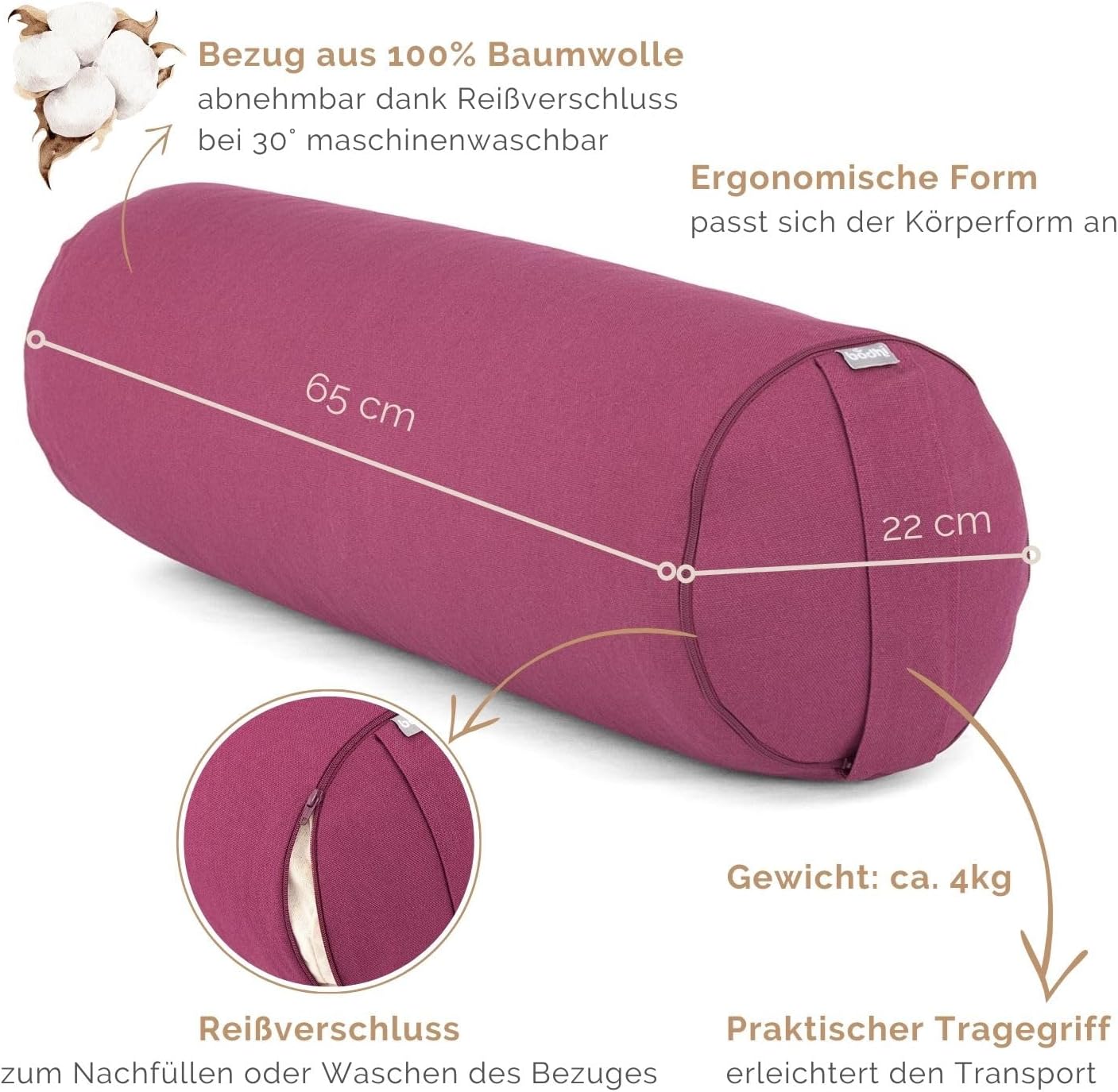 Yogarolle mit waschbarem Bezug, aubergine