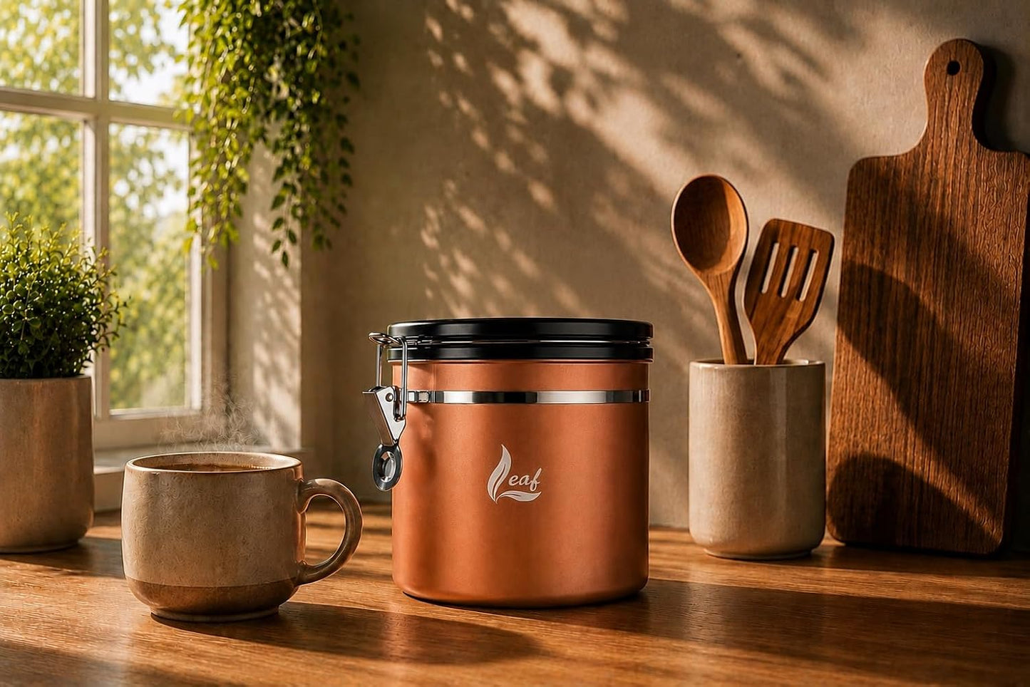 Luftdichte Kaffeedose mit Messlöffel, CO₂ Ventil und Datumsanzeige, 1000