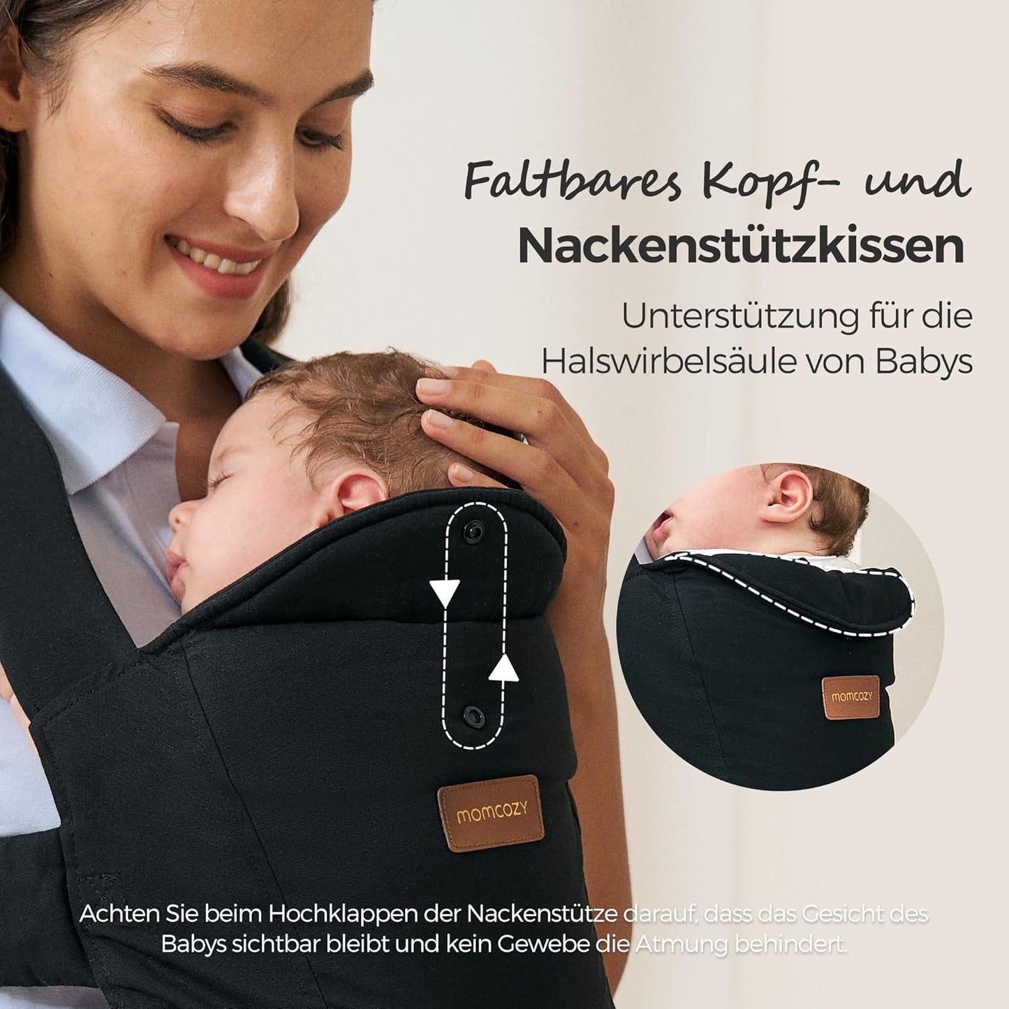 Ergonomische Babytrage mit Nackenstütze (3-11 kg), Schwarz