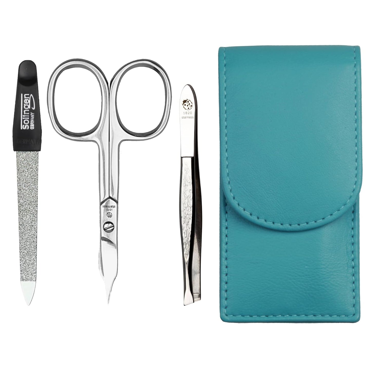 3-teiliges Maniküre-Set im Etui, Türkis