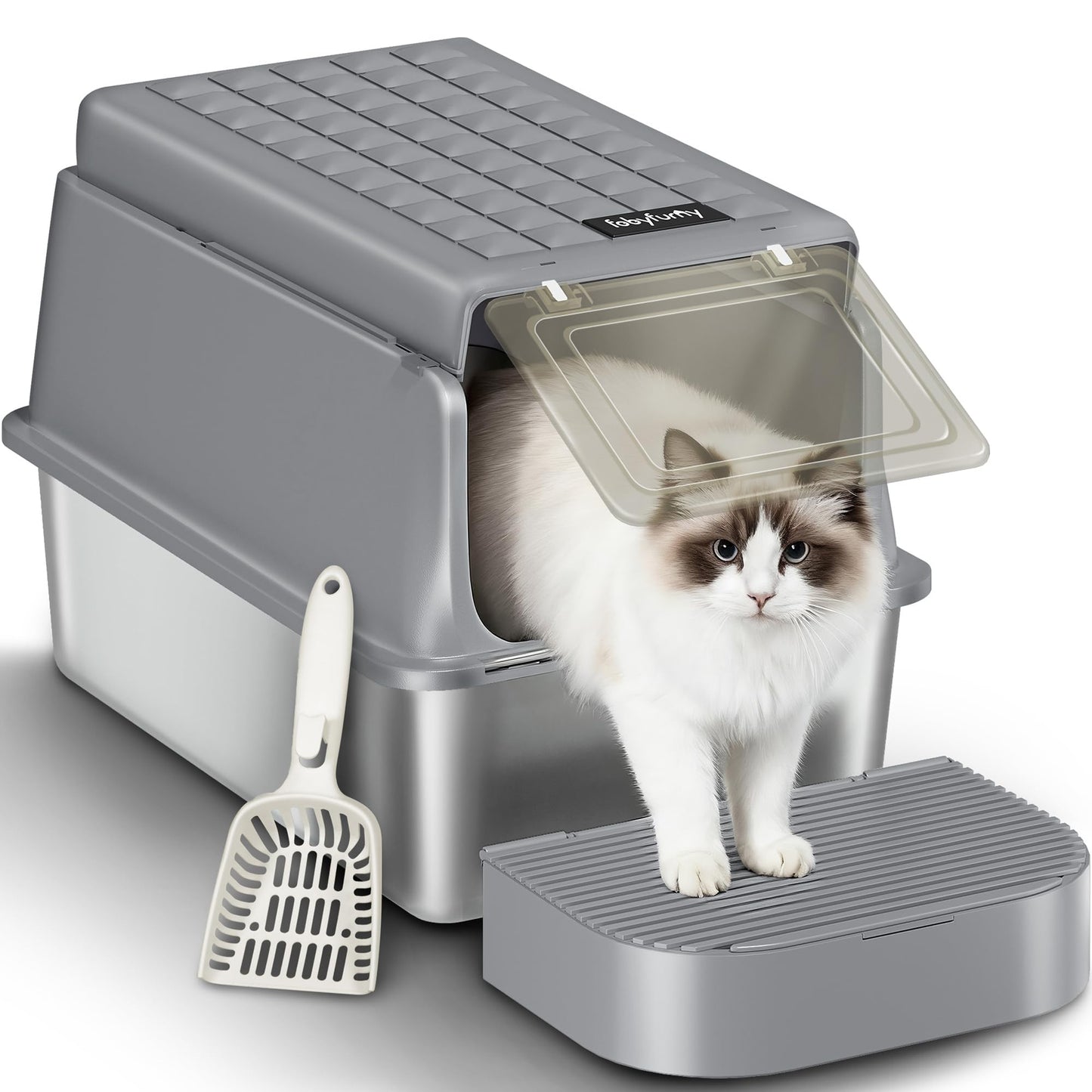 Geschlossene Katzentoilette mit Klappdeckel, Gris Foncé 1 Unité