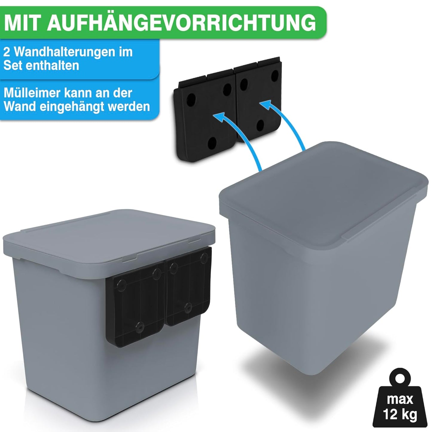Mülltrennsystem mit 2 Fächern, 20 Liter / Grau
