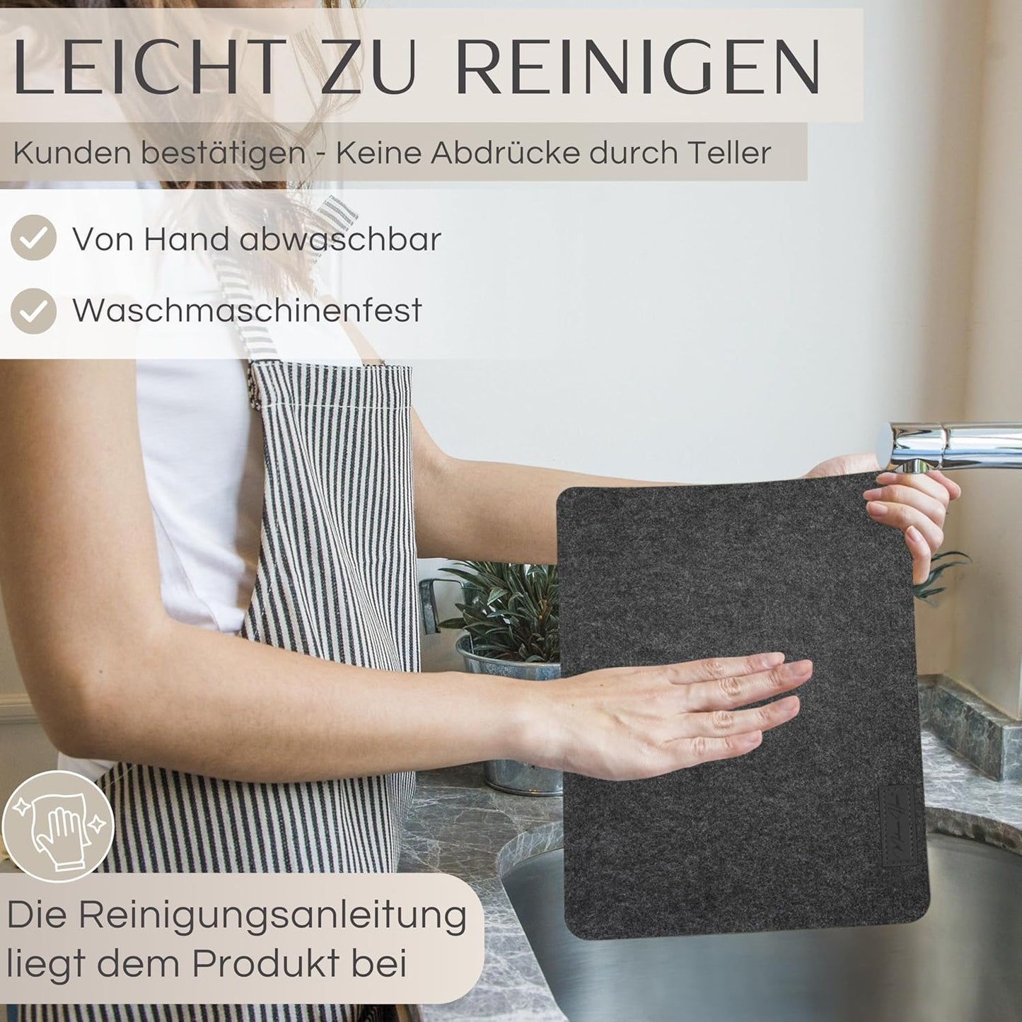 Filz Tischset mit Untersetzern und Bestecktaschen, Anthrazit-Weiss 6er Set mit Zubehör