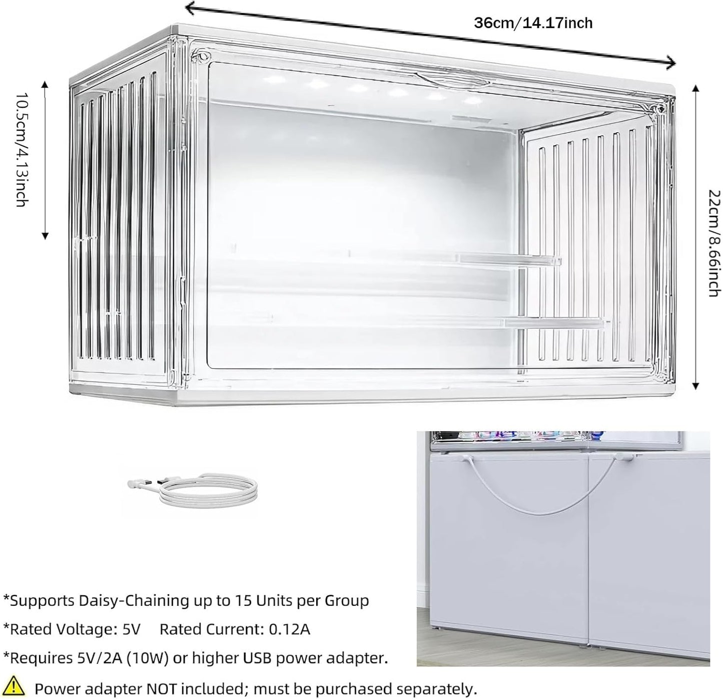 Acryl Vitrine mit LED, 36×18×22cm