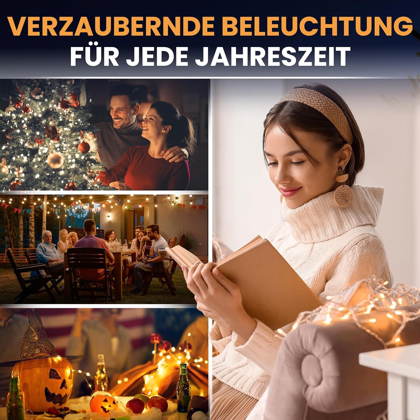 Eisregen LED Lichterkette mit Timer und 240 LEDs, 6 m - 240 LED Warmweiss