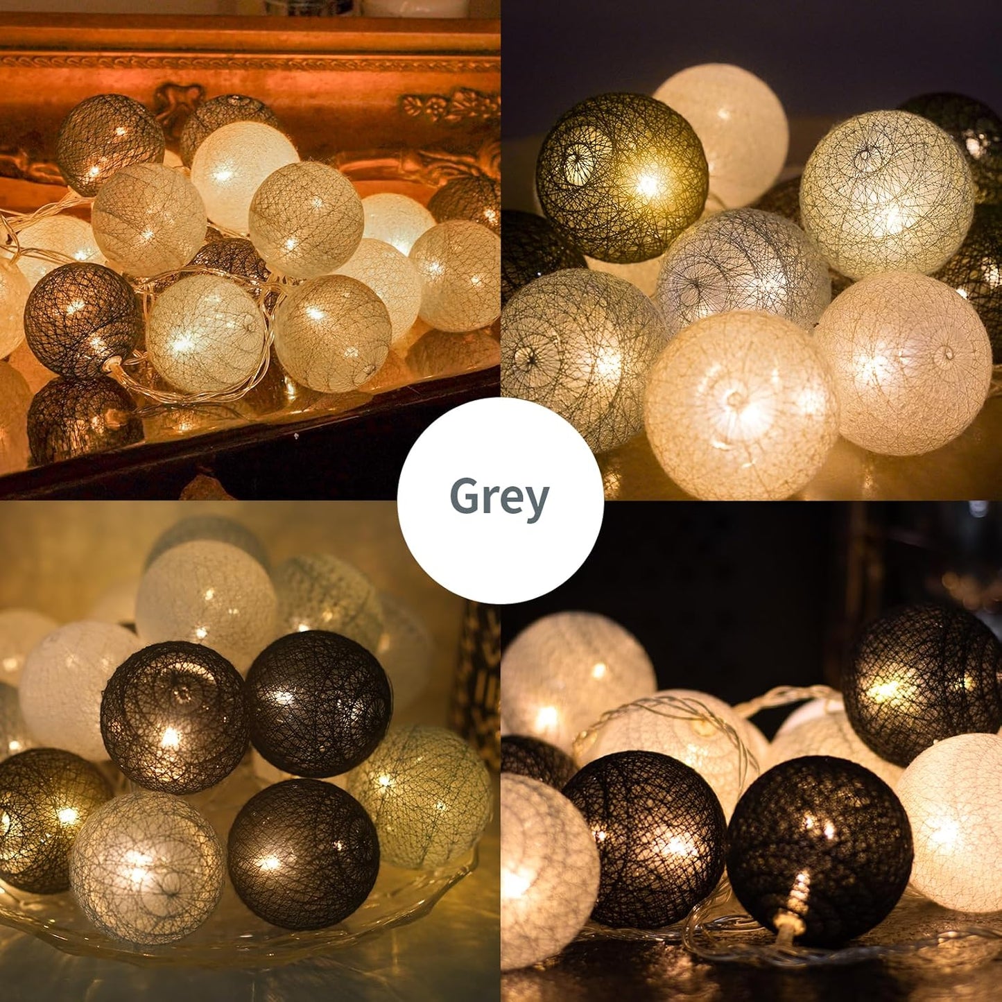 LED Lampions-Lichterkette mit, 20 LEDs, Batteries Grau
