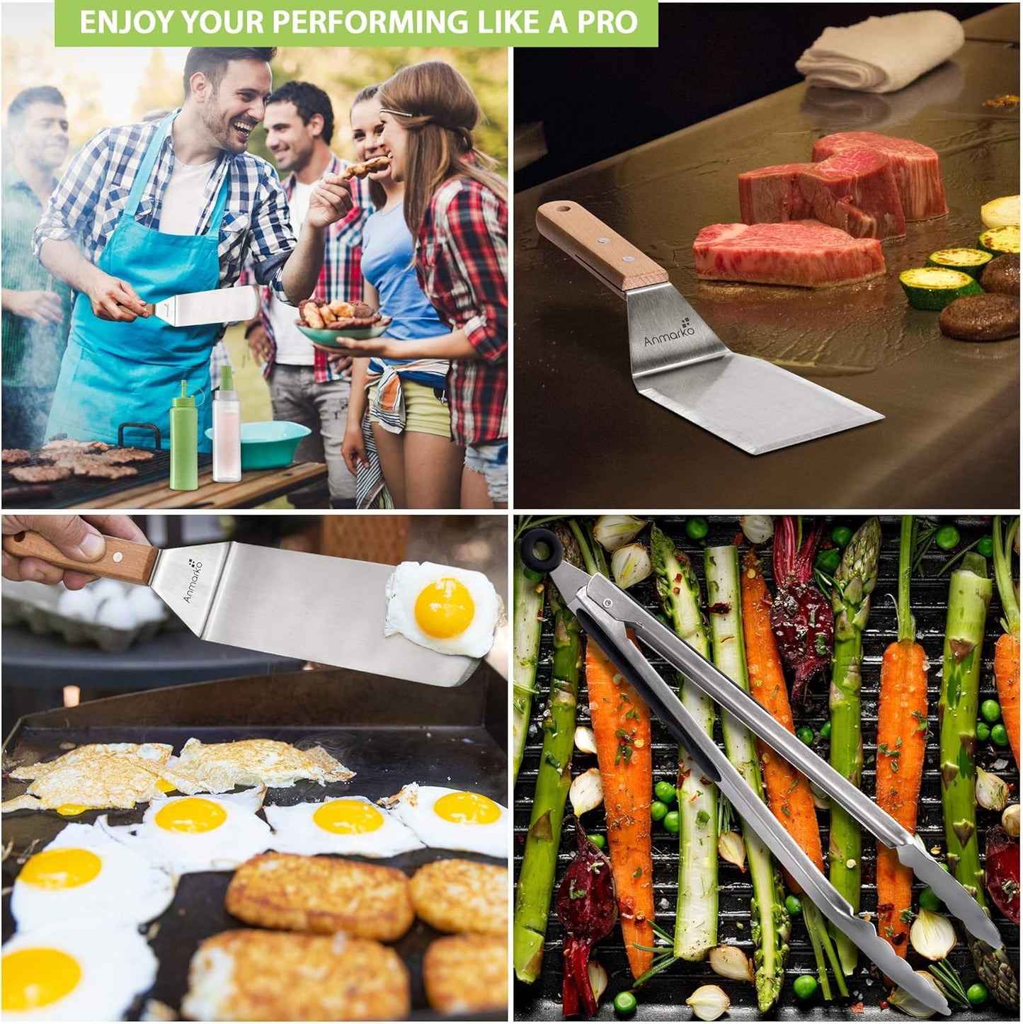 Grillwender-Set, Wooden Handle Set + Tongs And Bottles