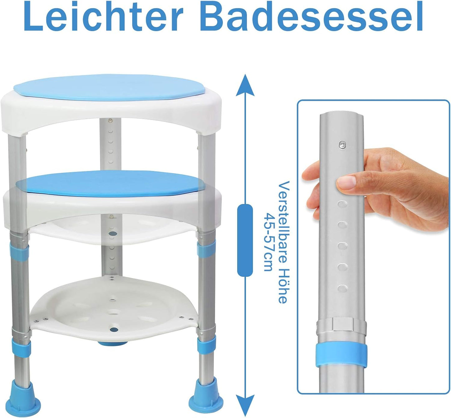Höhenverstellbarer & drehbarer Duschhocker (200kg Belastung), Duschhocker Höhenverstellbar 360°drehbarer - 1