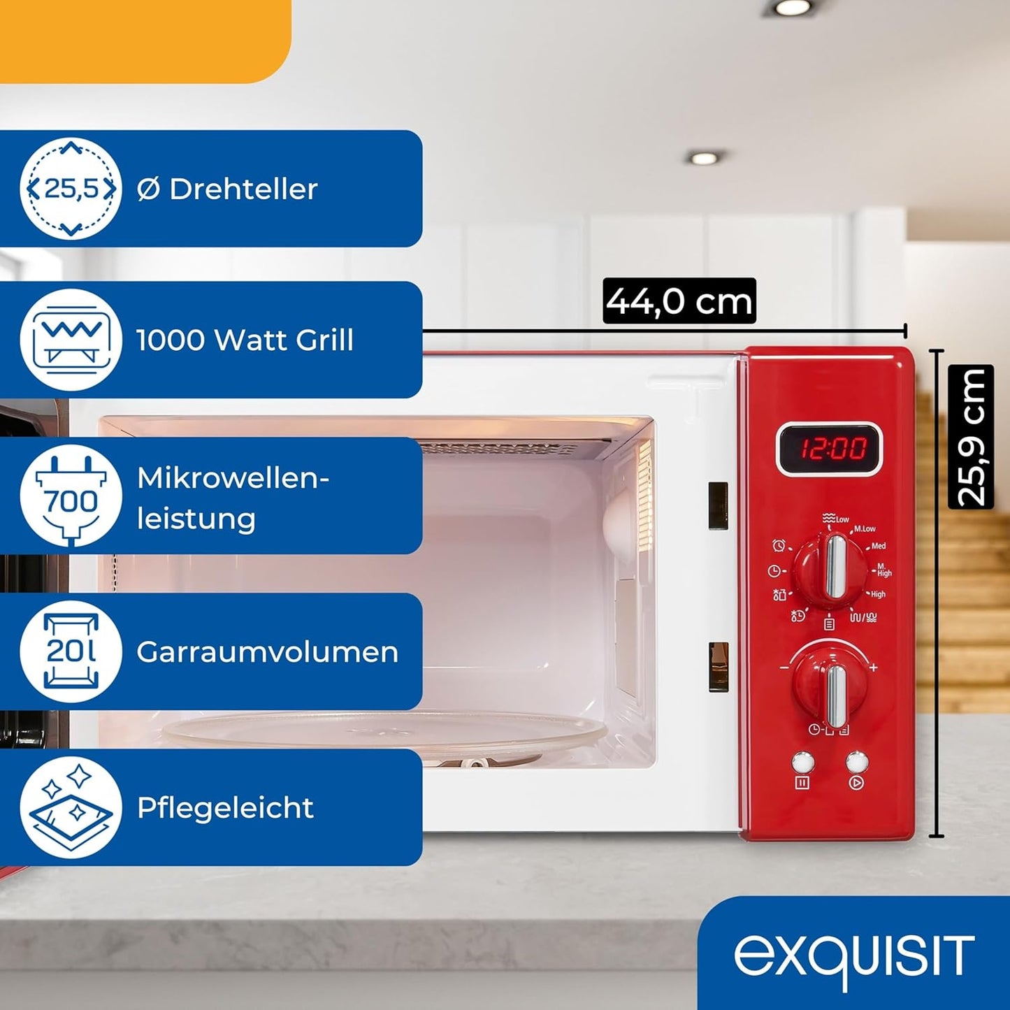 RMW720-3GDIG Retro-Mikrowelle mit Grillfunktion, Rot