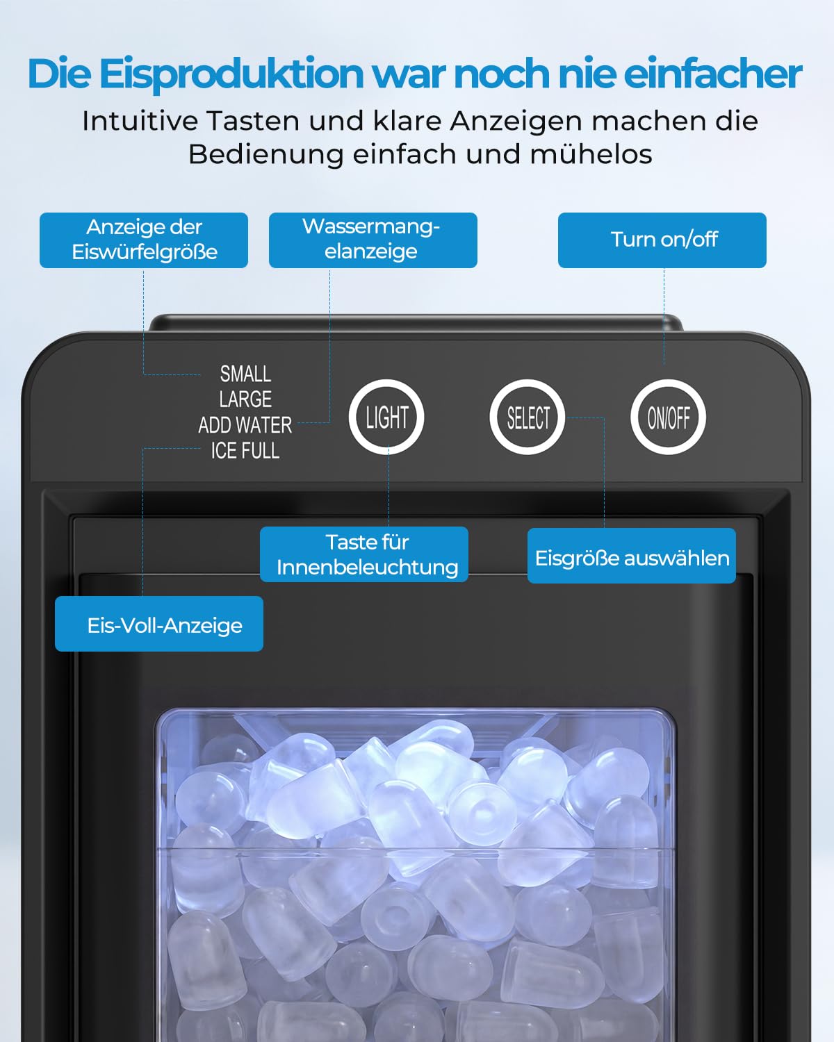Eiswürfelmaschine mit Schublade & Reinigung, Schwarz