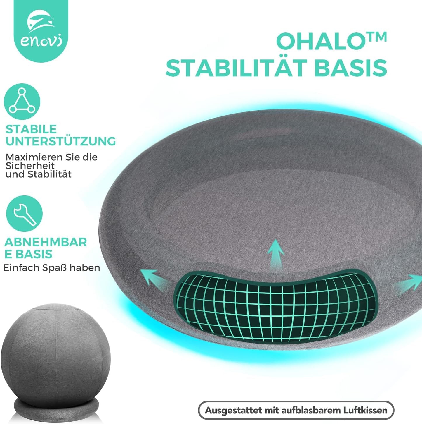 Sitzball mit Basis, Arktisch Blau 70-75cm Sitzhöhe