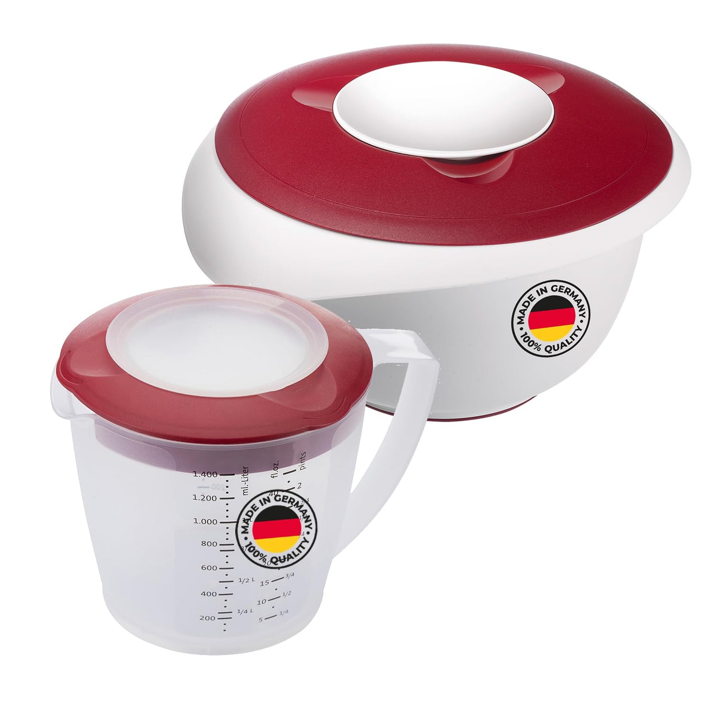 Rührschüssel & Rührbecher Set mit Spritzschutz, Weiss/Rot, Set 2tlg.