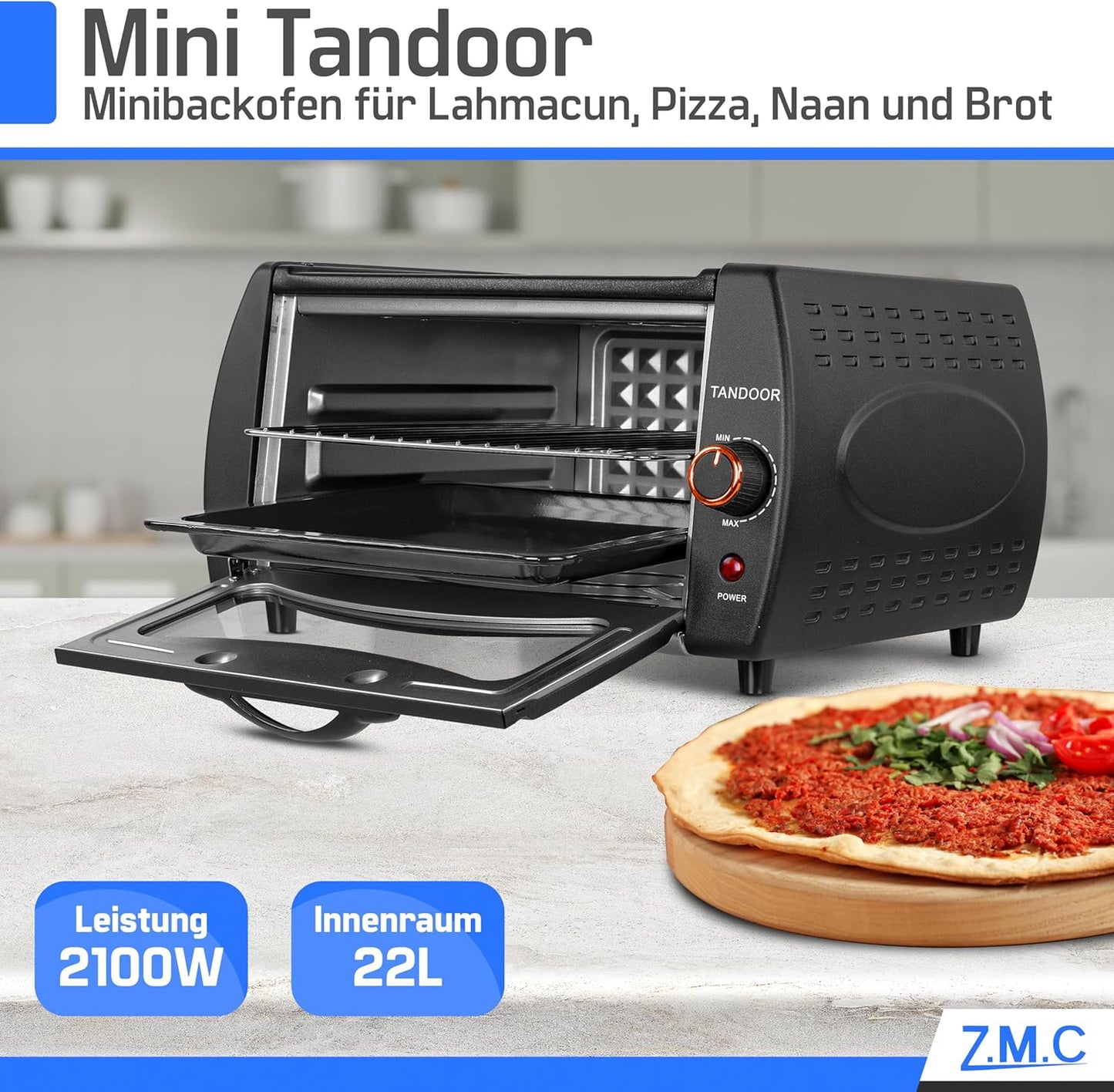 Mini Tandoor/ Minibackofen, 22L, mit Backblech und Grillrost