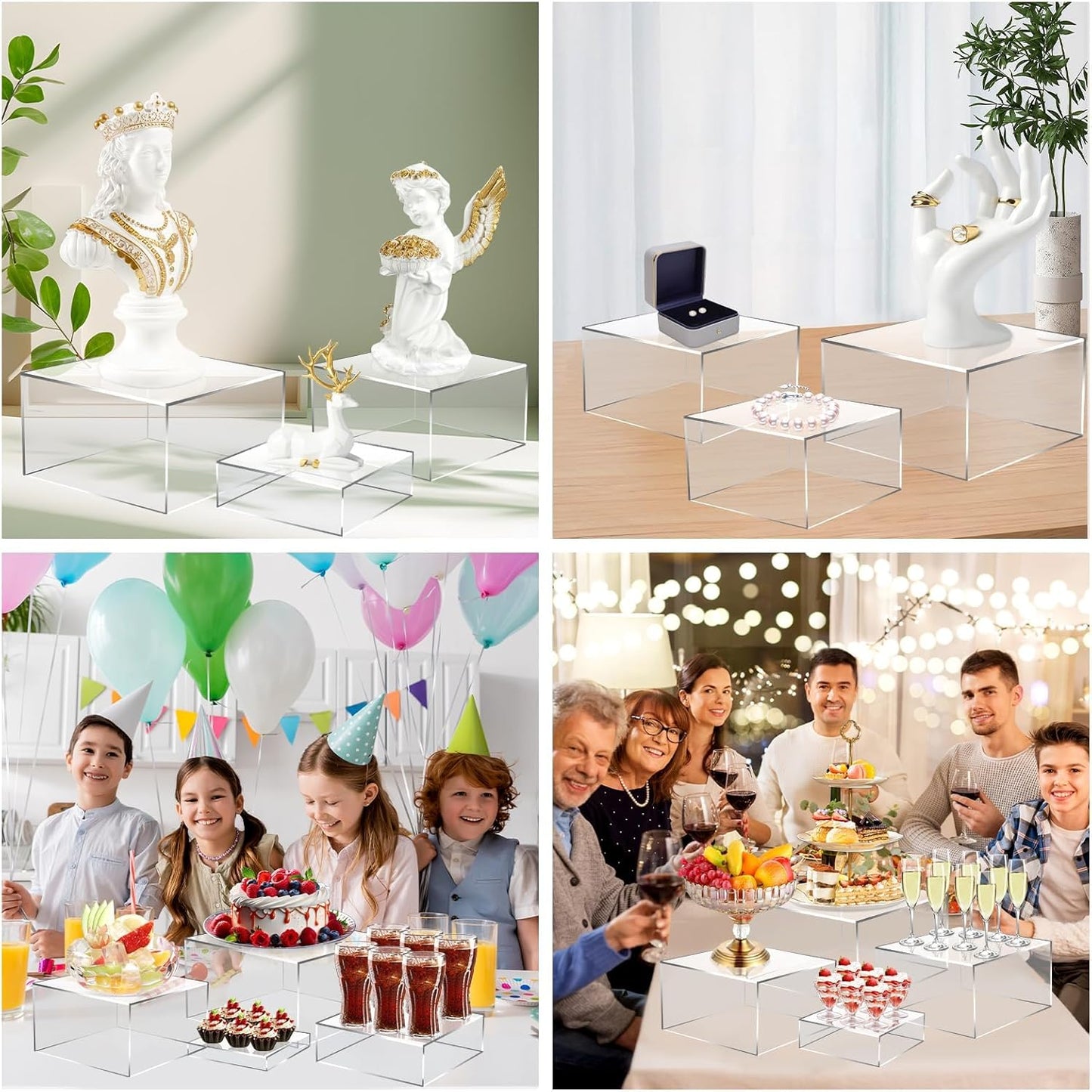 Buffet- und Dessertständer-Set, 4 Transparent 6'' 7'' 8'' 10''