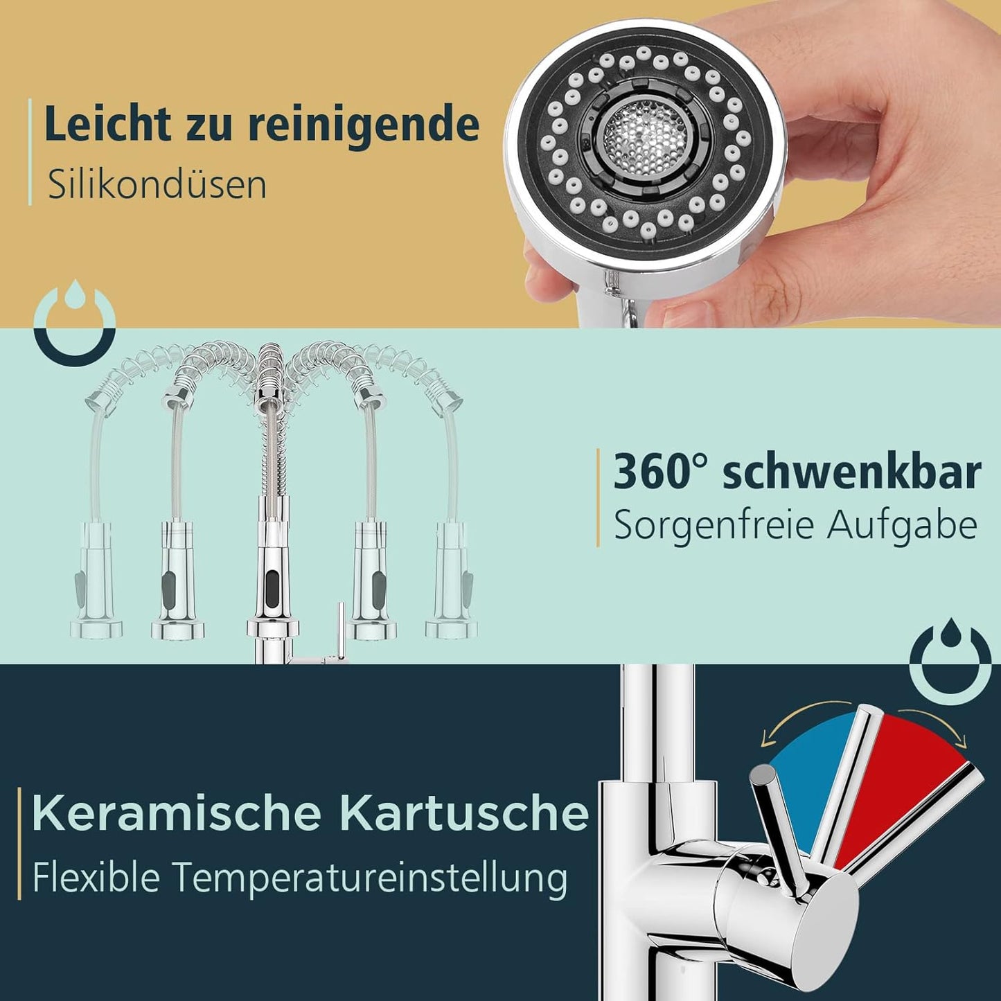 Küchenarmatur mit hohem Bogen und Brause, Polierter Chrom Standard