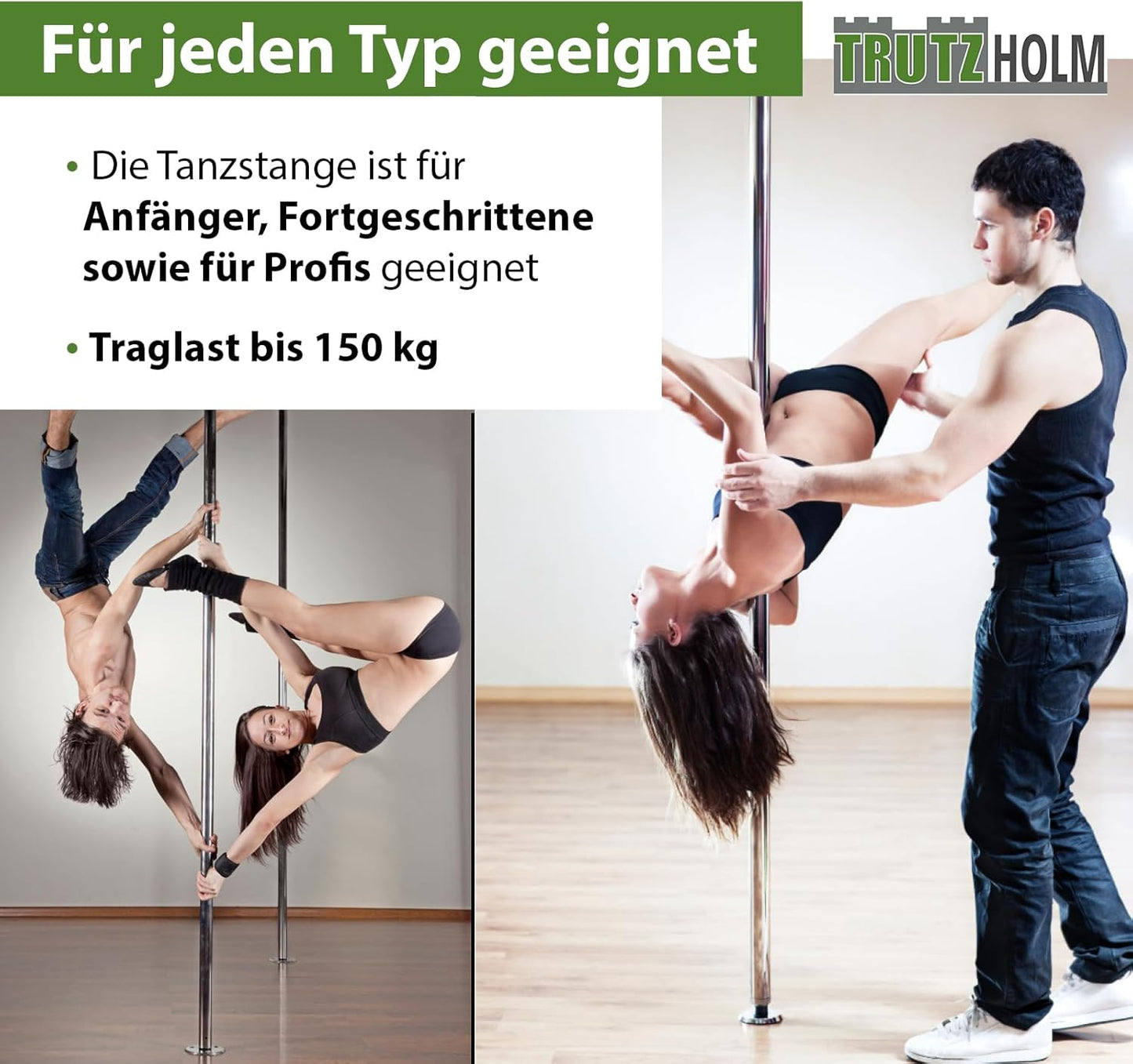 Pole Dance Stange, Static & Spinning (231-274 cm), Silber